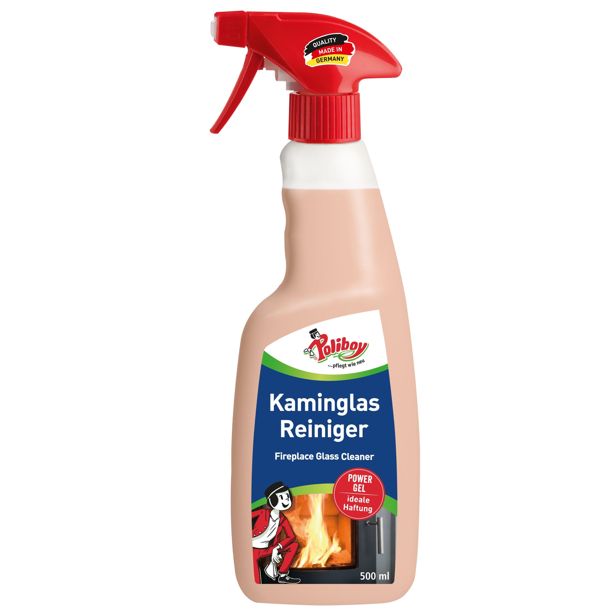 poliboy Kamin Glas Reiniger - 500 ml - Reinigung & Pflege Glasreiniger (auch für Backöfen, Mikrowellen & Dunstabzugshauben - Made in Germany)