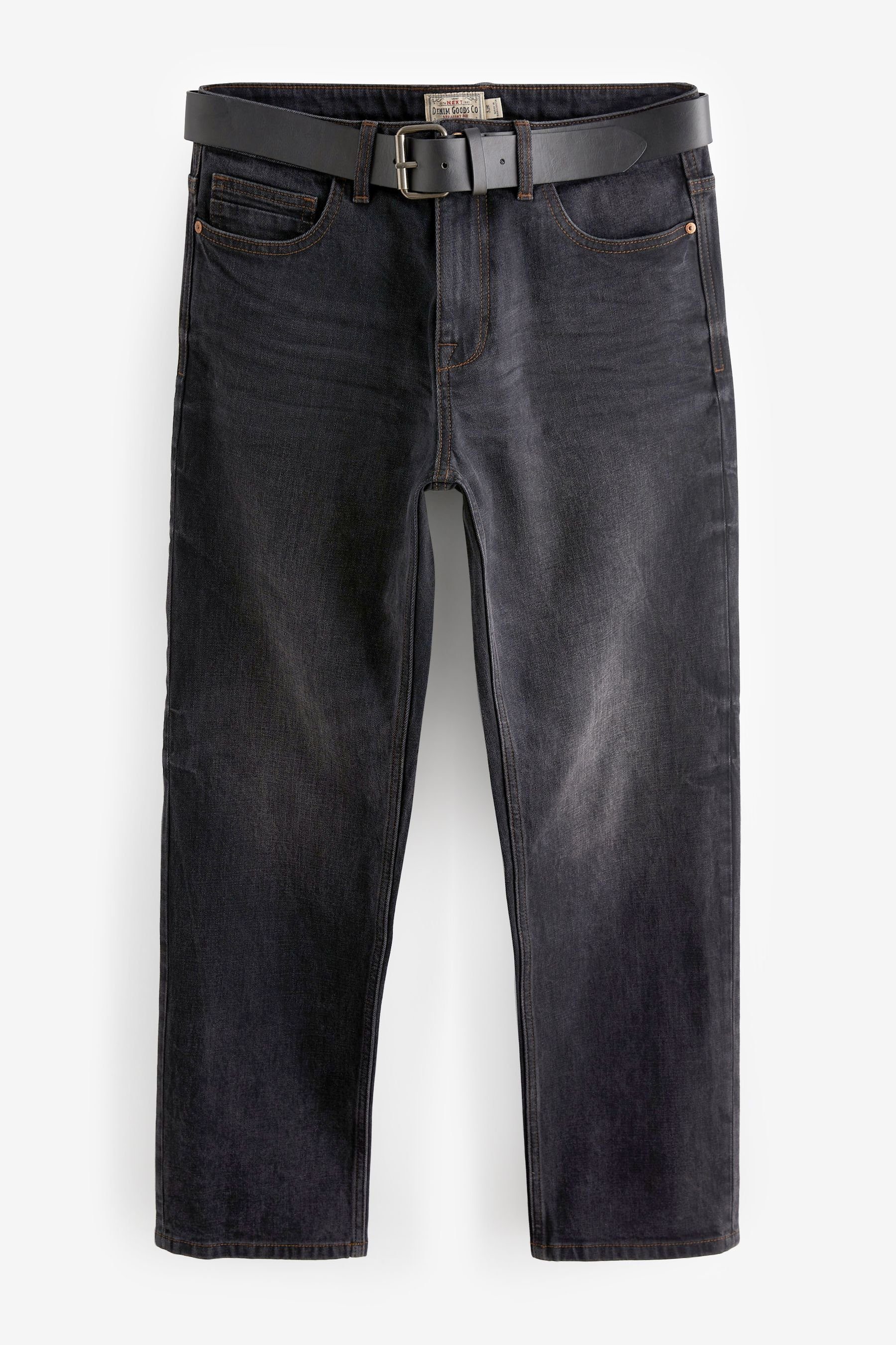 Next Straight-Jeans Straight Fit Jeans mit Gürtel (2-tlg) Black