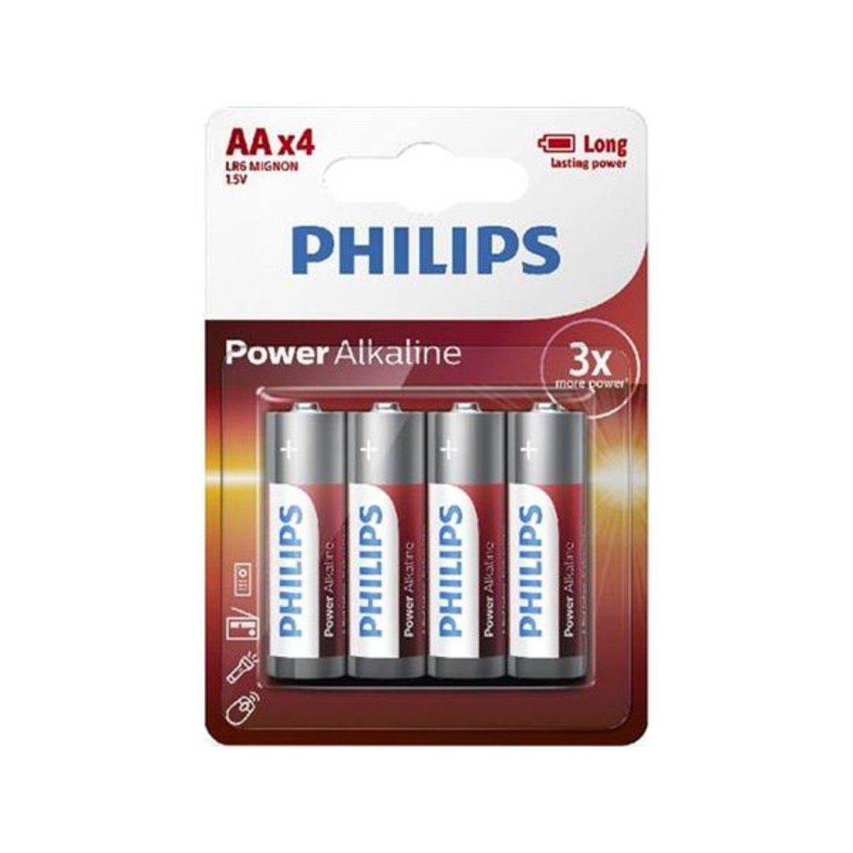 Philips Philips Batterie AA LR06 LR6 Power Alkaline 4 Stück Phil-LR6P4B/10 Verlängerungskabel