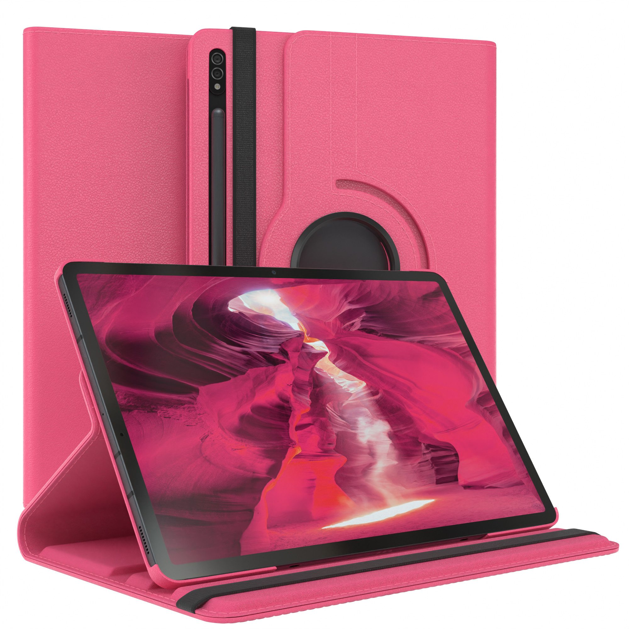EAZY CASE Tablet-Hülle Rotation Case für Samsung Galaxy Tab S8 Plus / S7+ 12,4 Zoll, Klapphülle zum Aufstellen Rundum Hülle Book Tablet Slim Klappcase Pink