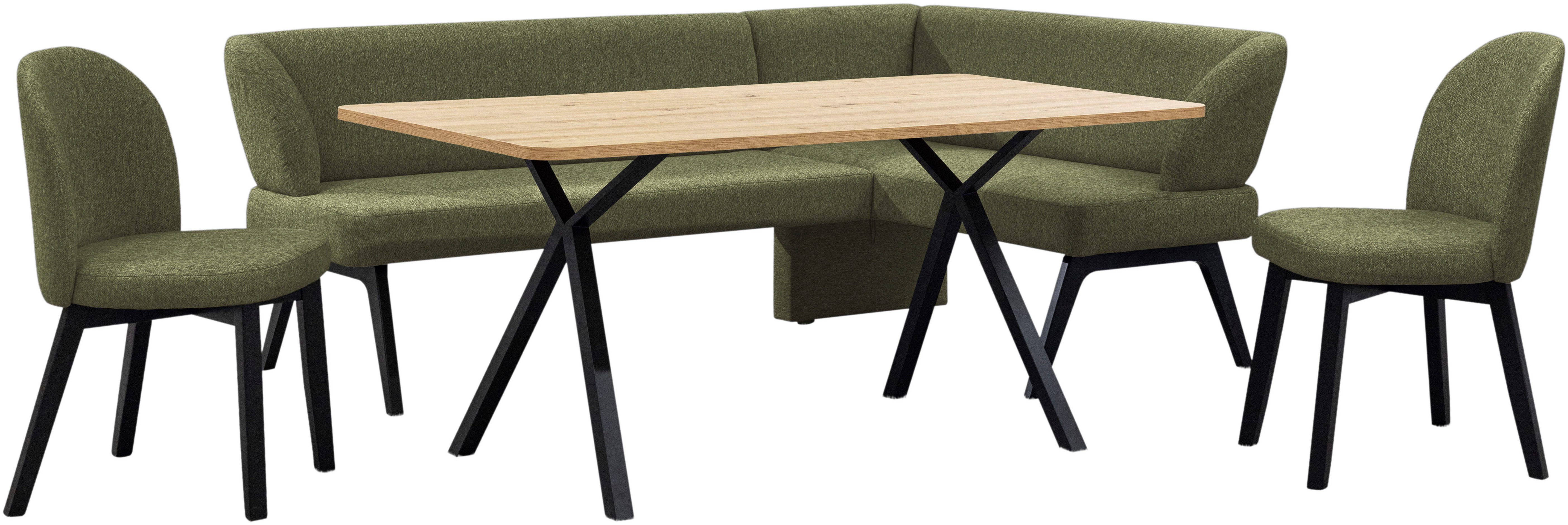 Home affaire Eckbankgruppe Aretha Essecke, Sitzgruppe, Eckbank, Küchenbank, (Set, 4-tlg., 4er), Esszimmer Sitzgruppe, Tisch, Stühle und Bank gepolstert, Nosagfederung