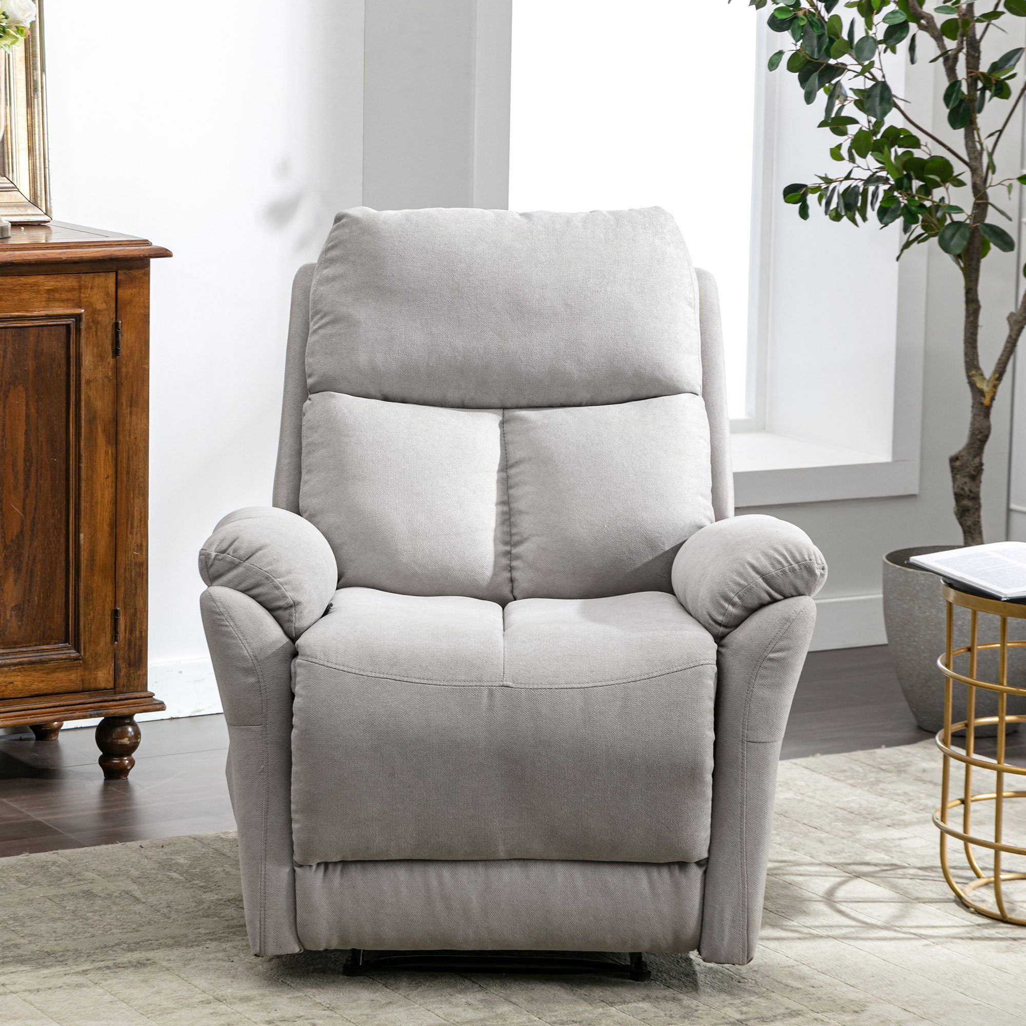 Merax TV-Sessel, mit Liegefunktion, Stoffbezug, mit verstellbar Relaxsessel Fernsehsessel Grau