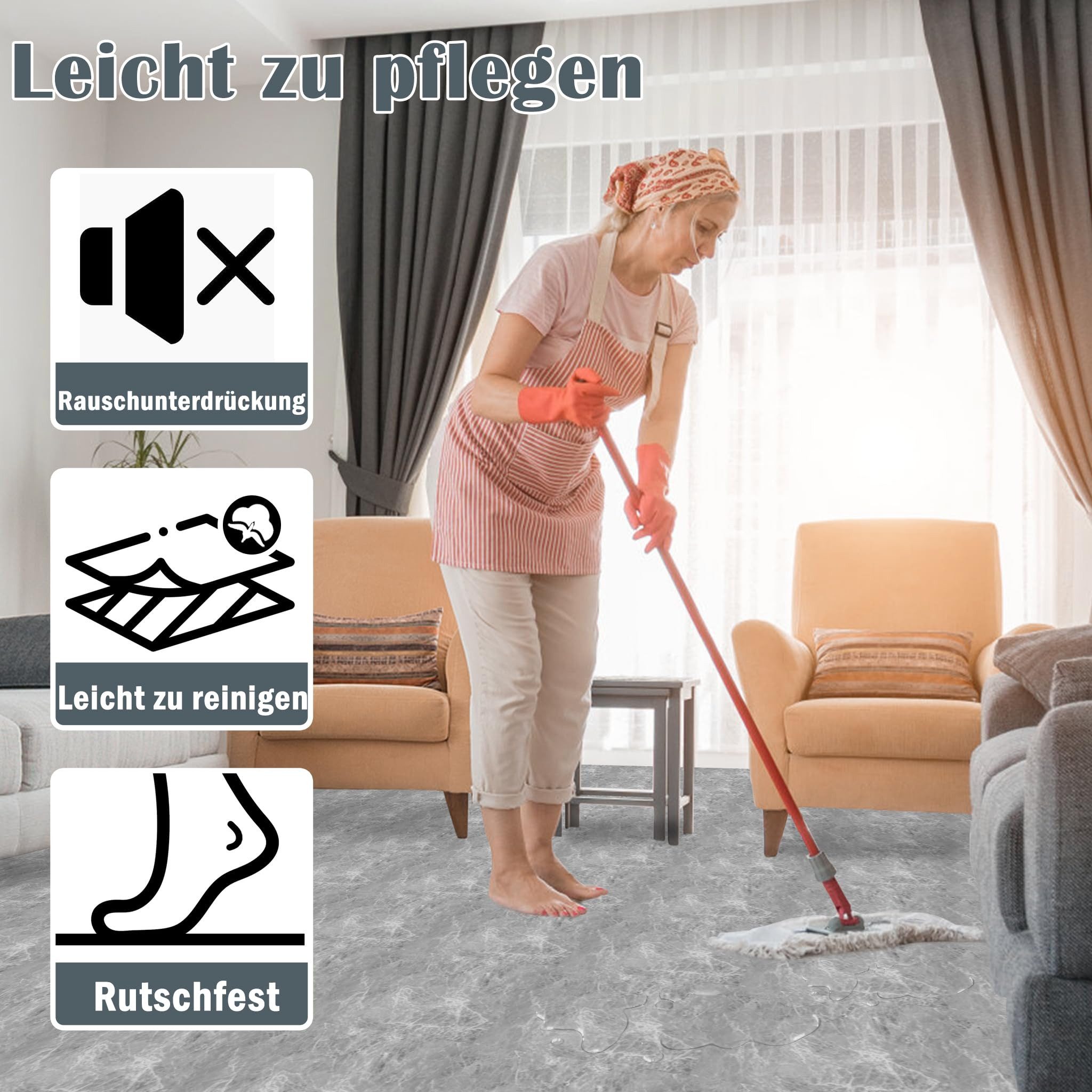 FIVMEN Vinylboden PVC Bodenbelag Selbstklebend Vinylboden Bodenfliesen 30cm×30cm, 27 Stück, 2.51m², Fliesenaufkleber Rutschfeste Venylbodenbelag für Schlafzimme – Bild 3 von 5
