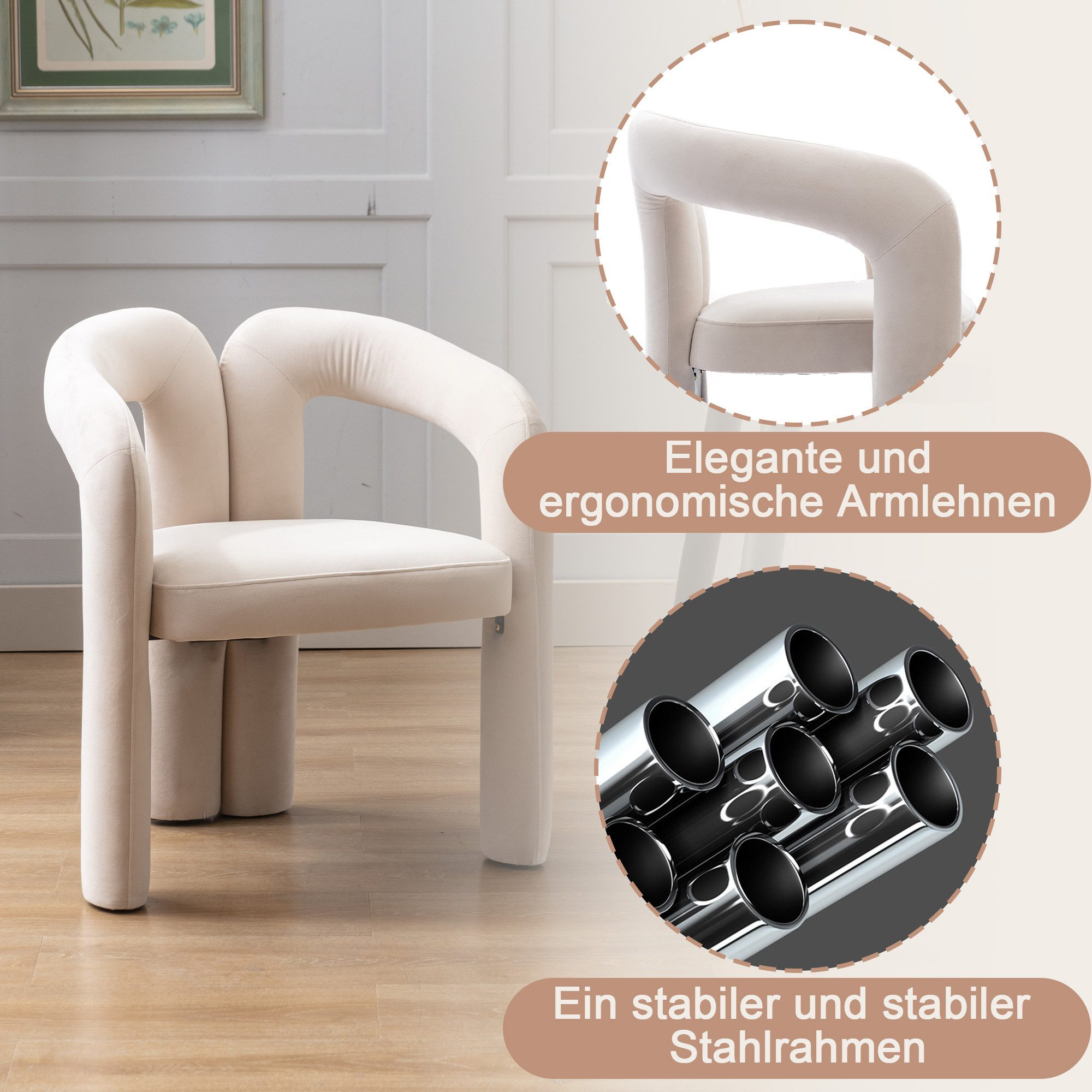 Odikalo Esszimmerstuhl 2-Stück Freizeitstühle Samt gepolsterte Stühle Eimer Seitenstühle, 64*50,5*71cm – Bild 3 von 5