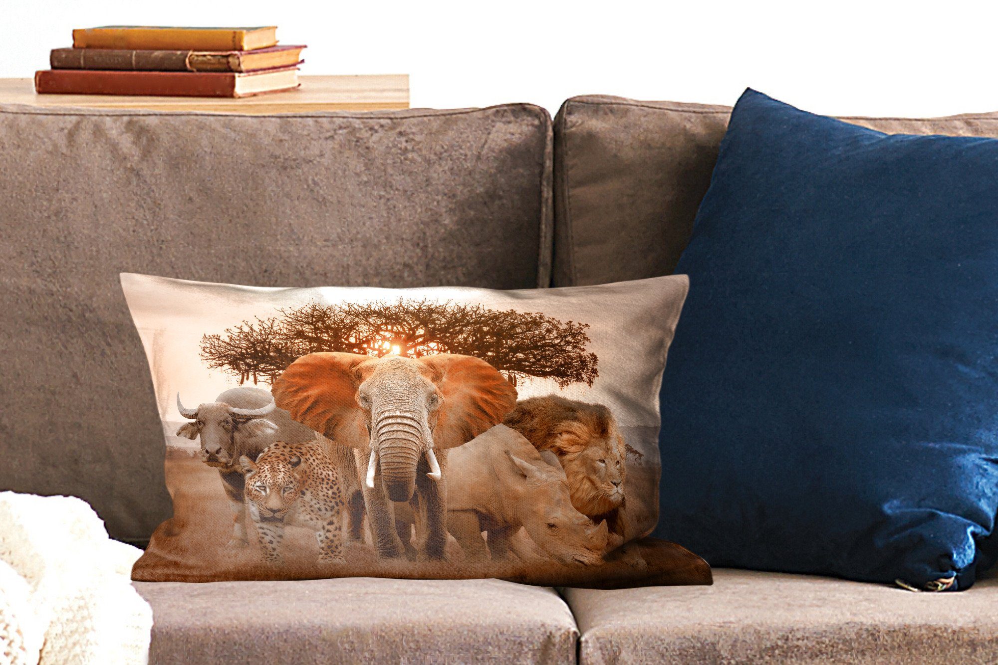 MuchoWow - Schlafzimmer Tiere mit Dekokissen Elefant Dekoration, Dekokissen Zierkissen, Füllung, - Wohzimmer Löwe,