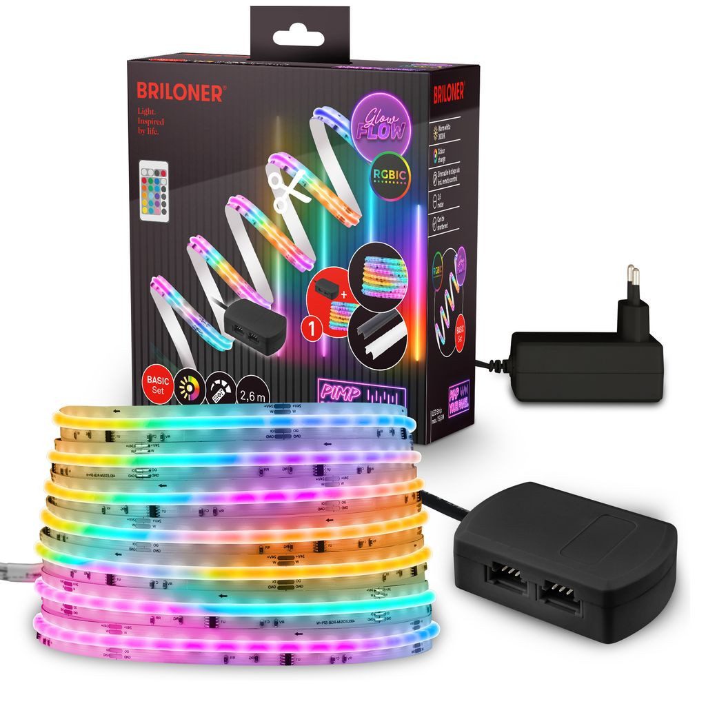 Briloner Leuchten LED-Stripe-Profil COB LED Strip Pimp your Panel Starterset RGBICW Dimmbar Selbstklebend, 2,6 m, Wohnzimmer, Schlafzimmer, Flur