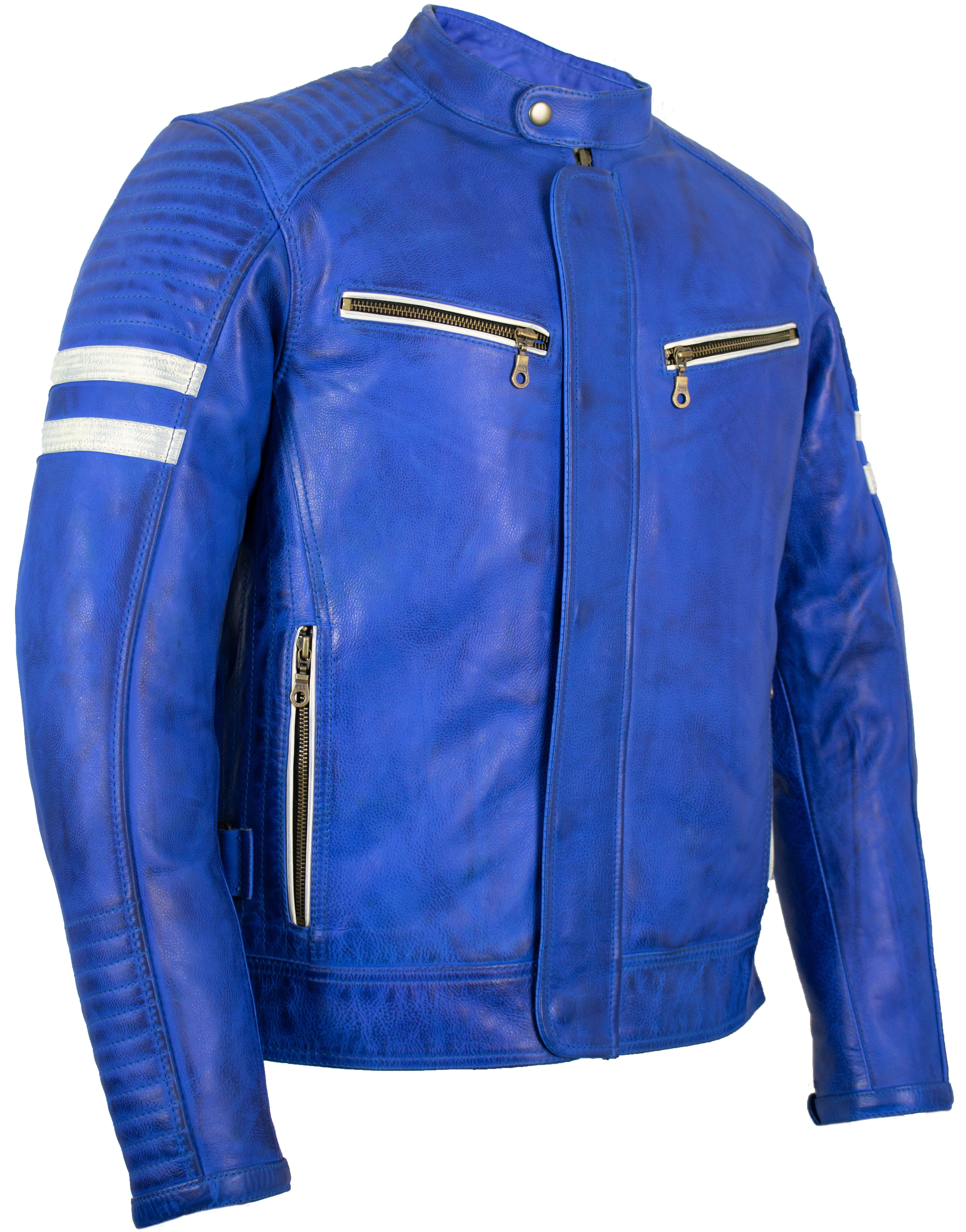 MDM Motorradjacke Herren Motorrad Lederjacke Echtleder Retro Bikerjacke Protektoren (Set, 1x Motorrad Lederjacke, 5x Protektoren) Retro Used Look, Herausnehmbare Protektoren, Thermofutter
