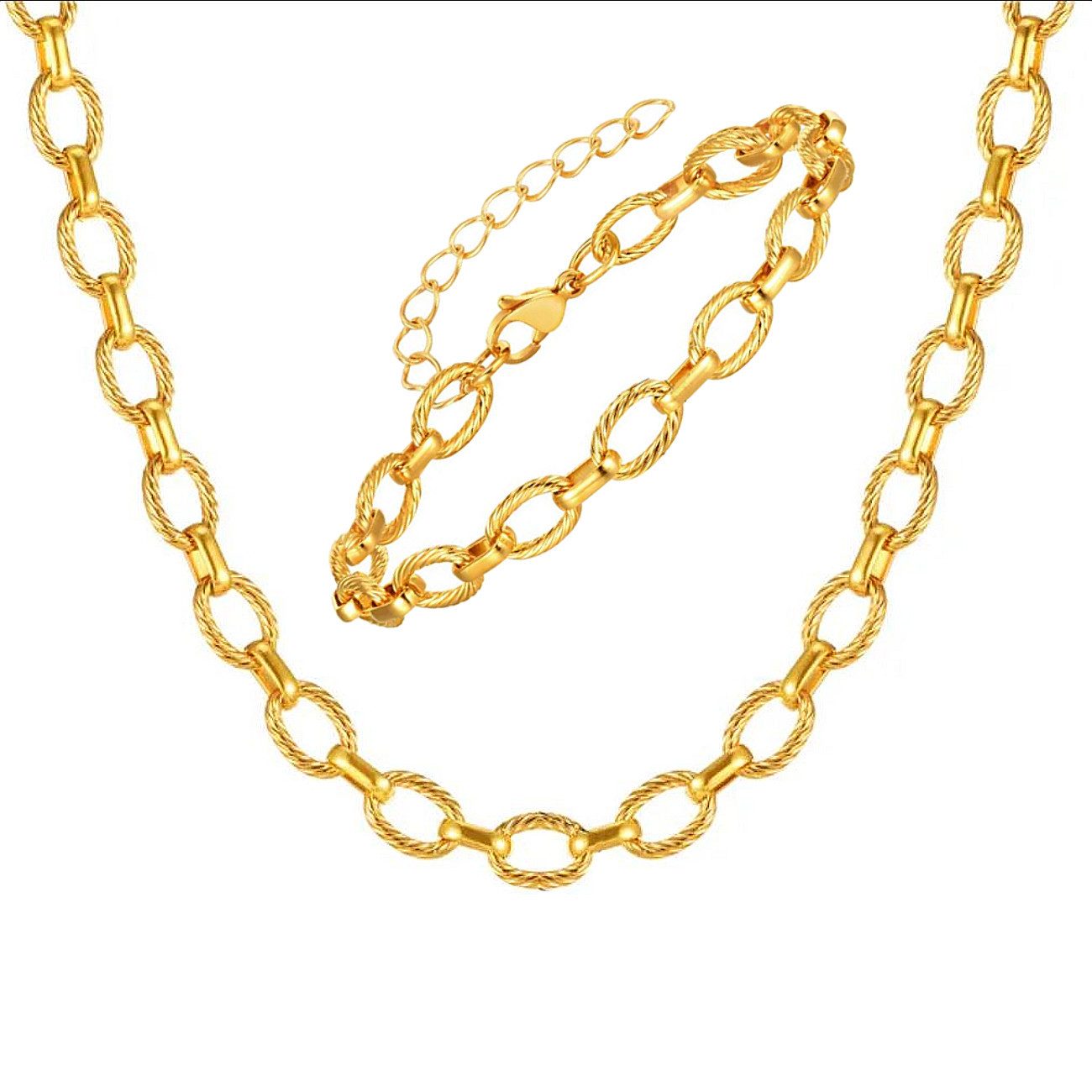 KARMA Schmuckset Damen Gold Edelstahl vergoldet Halskette Armband (wasserfest & antiallergisch, 2-tlg., Geschenkset für Frauen), Gliederkette Gliederarmband
