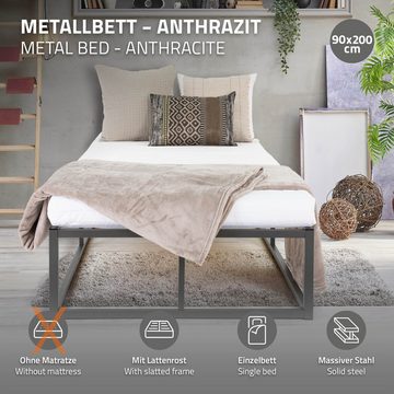ML-DESIGN Metallbett Bett für Schlafzimmer mit Lattenrost auf Stahlrahmen robust, Gästebett 90x200 cm Anthrazit leichte montage Gästebett