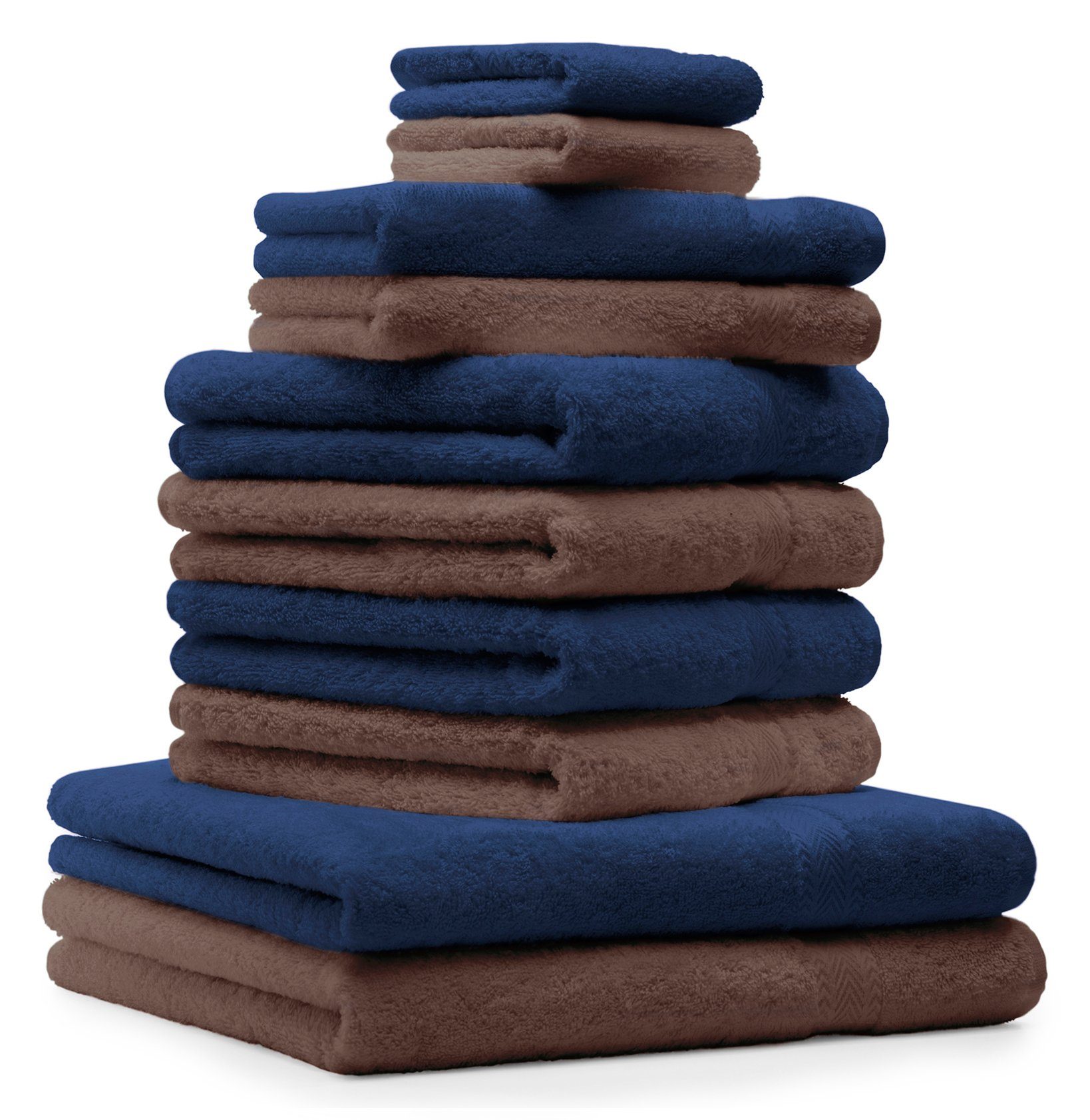 Betz Handtuch Set 10-TLG. Handtuch-Set Premium Farbe Dunkelblau & Nussbraun, 100% Baumwolle, (Set, 10-tlg)