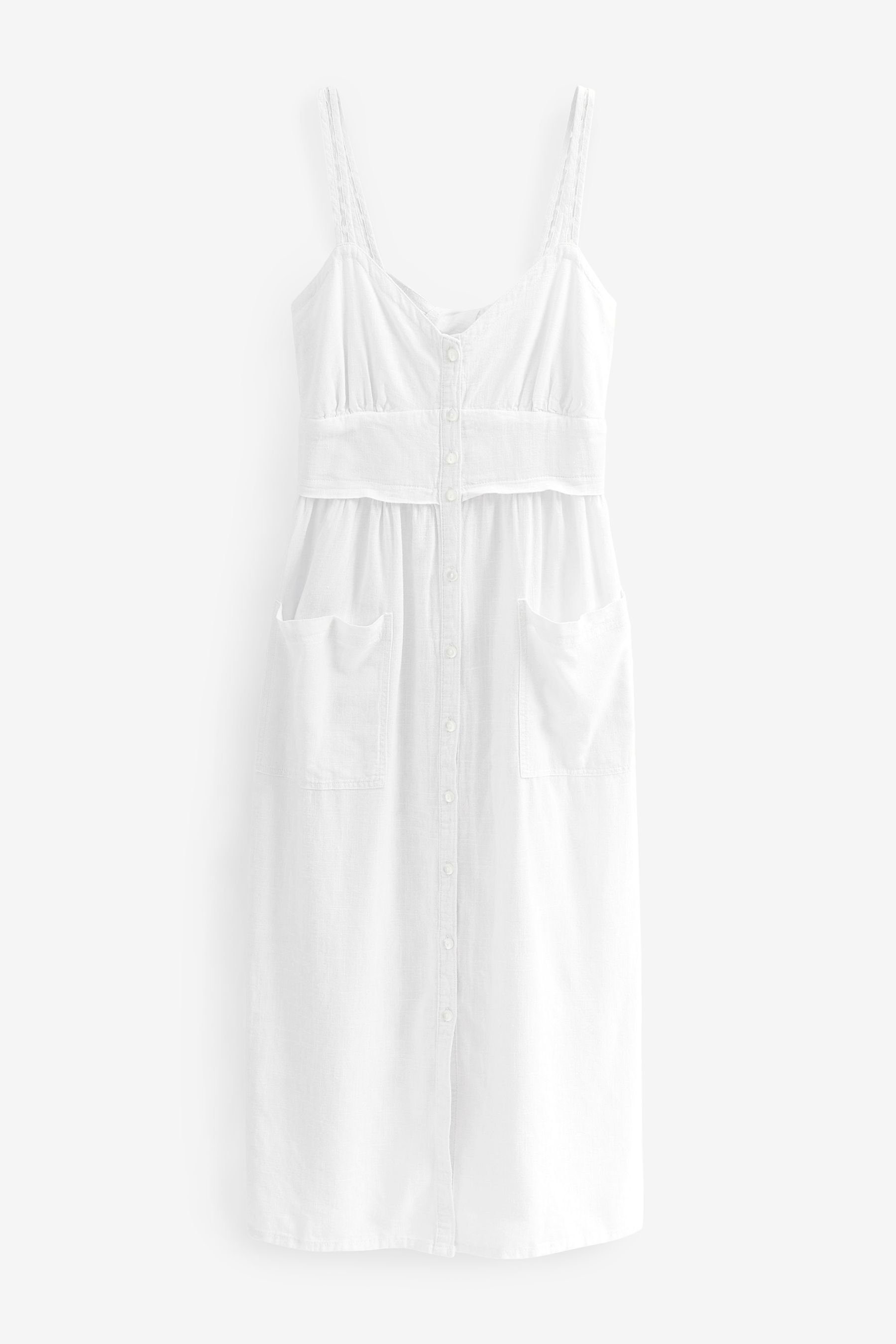 Next Midikleid Midikleid aus Leinenmischung mit Trägern (1-tlg)