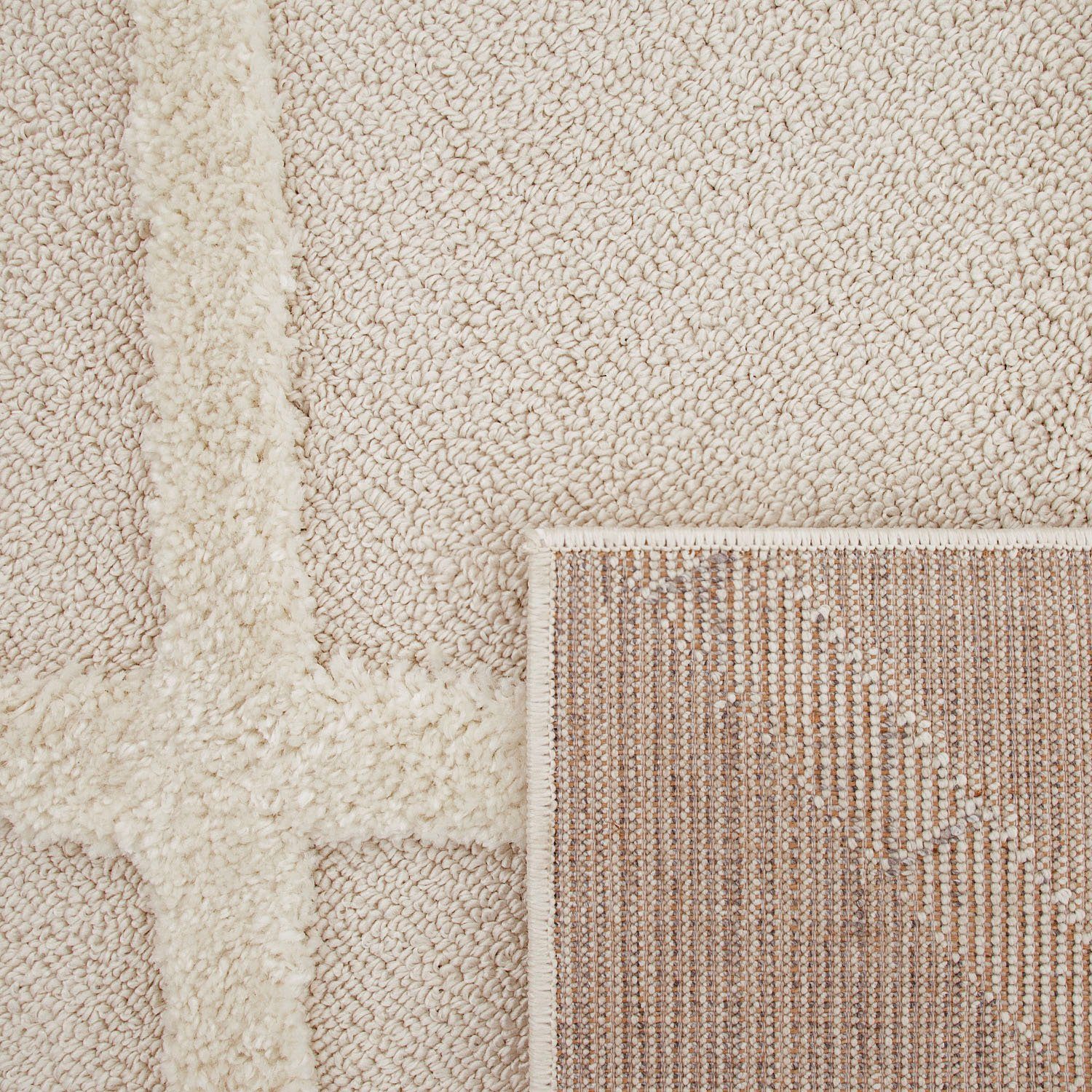 Paco Home Hochflor-Teppich Genua 745, rechteckig, Höhe: 34 mm, Uni-Farben, Hoch-Tief Effekt, modernes Design, Rauten, weicher Flor