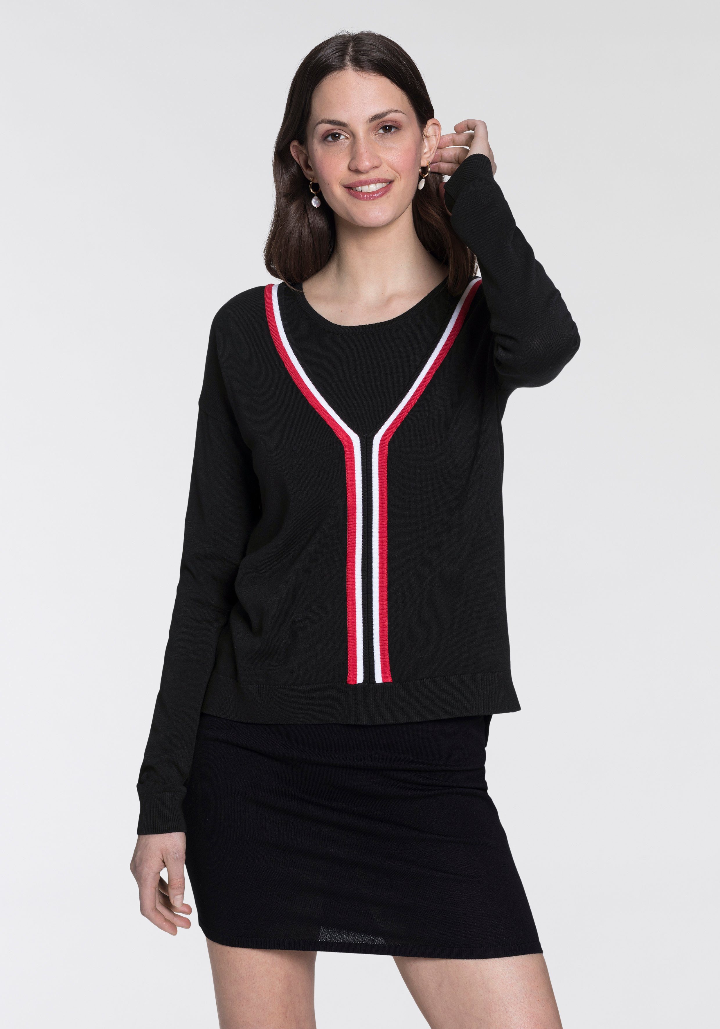 schwarz-rot Pullover und Kleid Strickkleid (Set) AJC