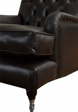 JVmoebel Chesterfield-Sessel Chesterfield-Sessel aus schwarzem Leder, handgefertigt