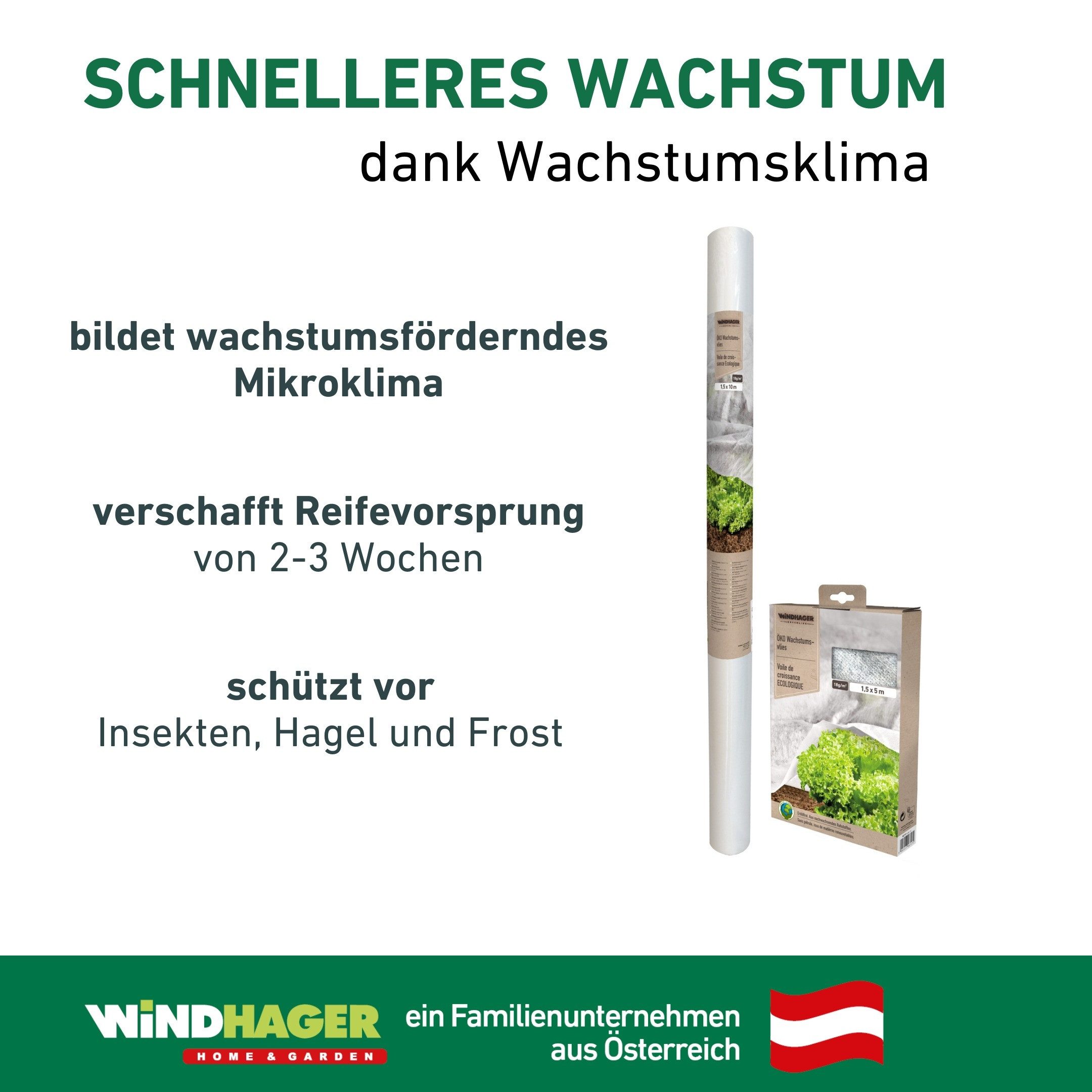 Windhager Gartenvlies für Hoch-, Freilandbeete, ÖKO Wachstumsvlies zur Anzucht von Pflanzen, (1-St), erhältlich in 5 x 1,5 m oder 10 x 1,5 m, 18 g/m², weiß