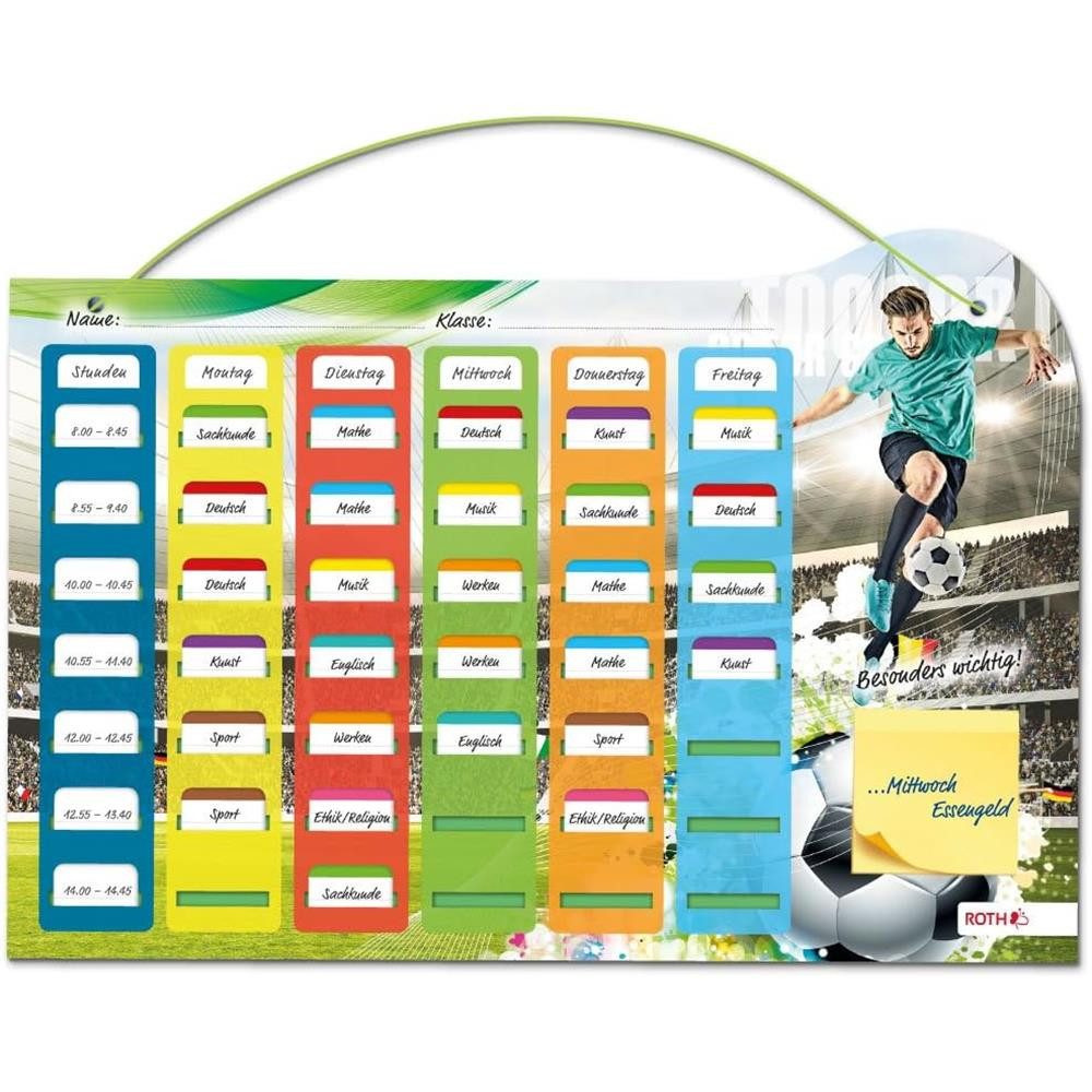 Roth Schülerkalender Klipp+Klar Stundenplan Steck Fix Fußballstar Wochenplan Tafel Schule, Steckkarten, Haftnotizen, Tagesfarben, Aufhängekordel, Rückwand