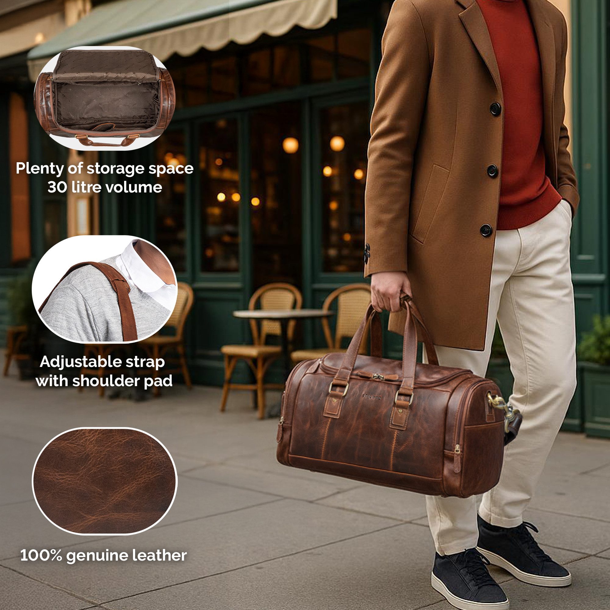 STILORD Weekender "Salvador" Robuster Weekender Herren Leder mit Schuhfach 30L