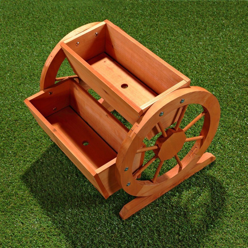 Melko Pflanzkübel Pflanzkübel Wagenräder Holz Garten Blumentrog Dekoration (Stück, 1 St., Pflanzkübel), Zum Aufstellen auf dem Boden, einer Mauer oder einem Gar – Bild 5 von 5