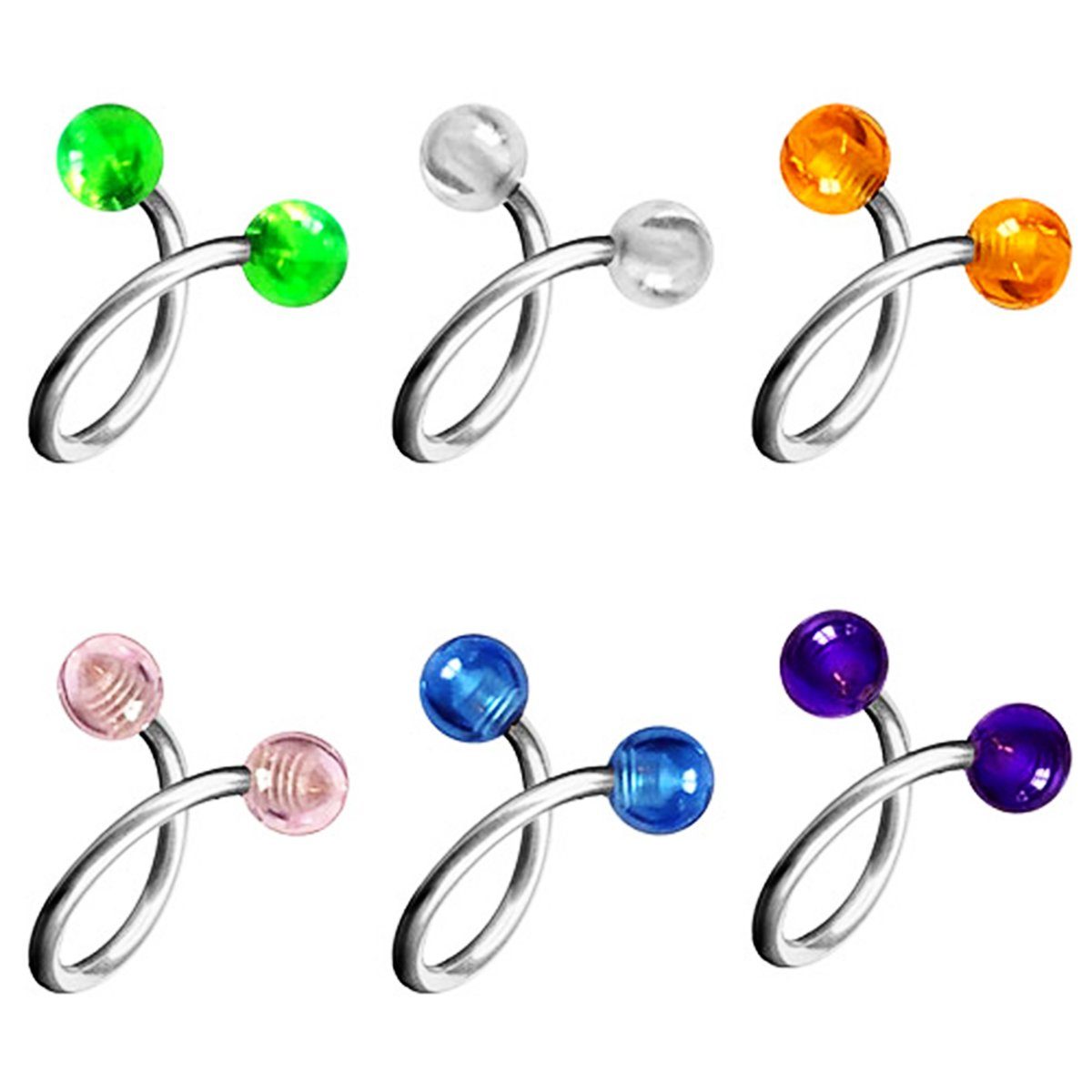 Taffstyle Piercing-Set SET Piercing Spirale Twist Doppel UV Kugel, Lippe Labret Tragus Helix Knorpel Stecker Lippenpiercing Ohrpiercing