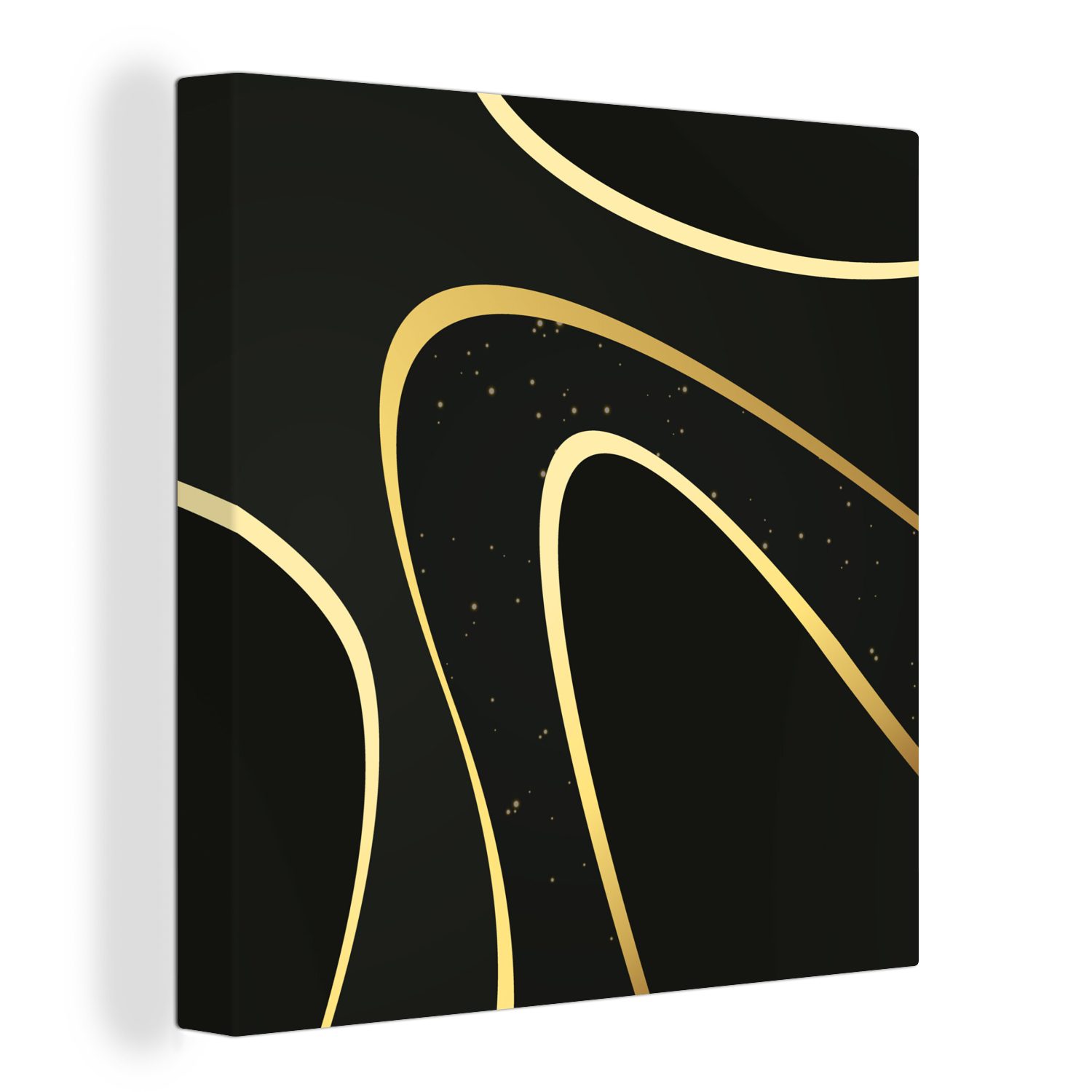 OneMillionCanvasses® Leinwandbild Goldene Wellen auf schwarzem Hintergrund, (1 St), Leinwand Bilder für Wohnzimmer Schlafzimmer bunt