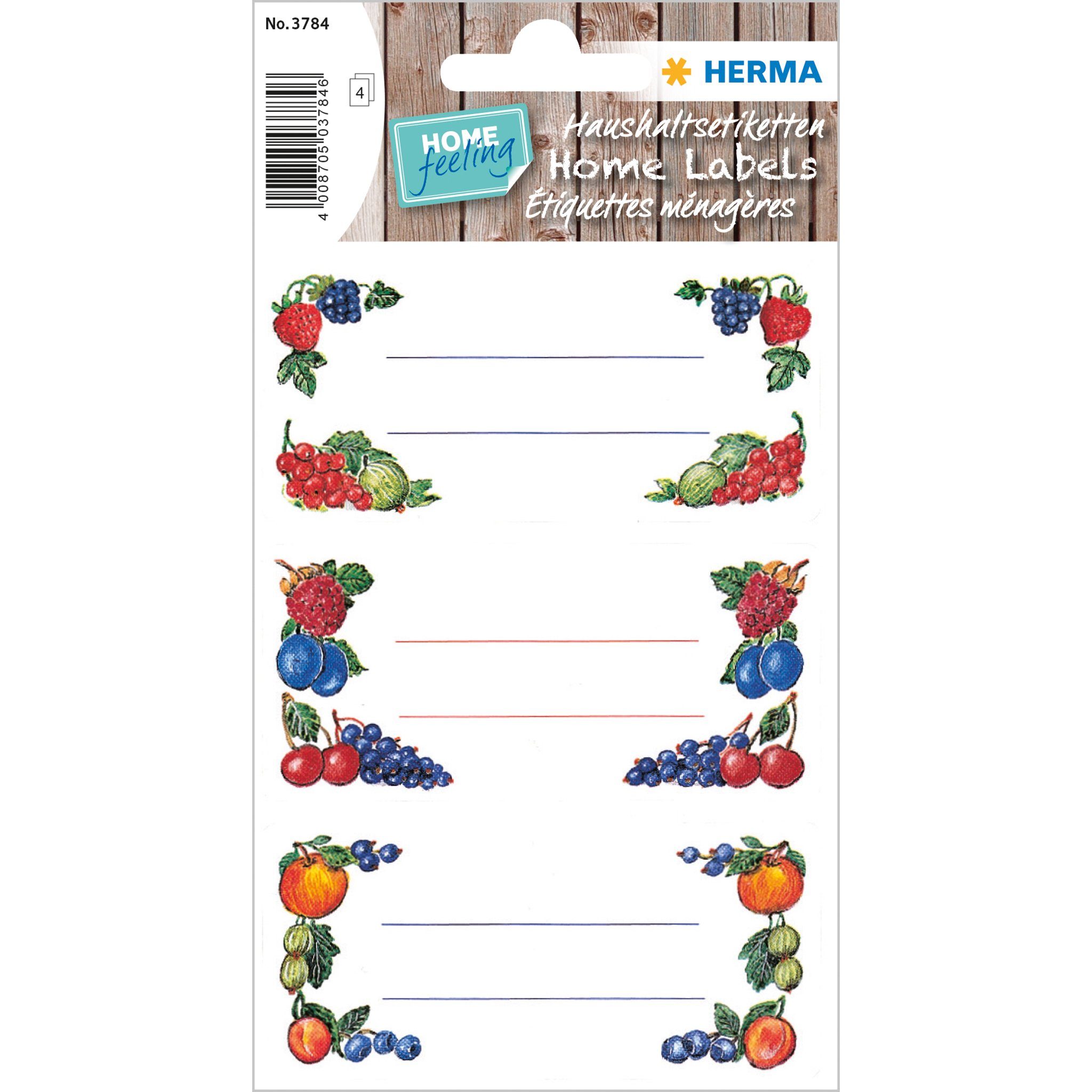 HERMA Etiketten HERMA 3784 Haushalts-Etiketten Beerenarrangements, 76 x 35 mm (4 Blatt
