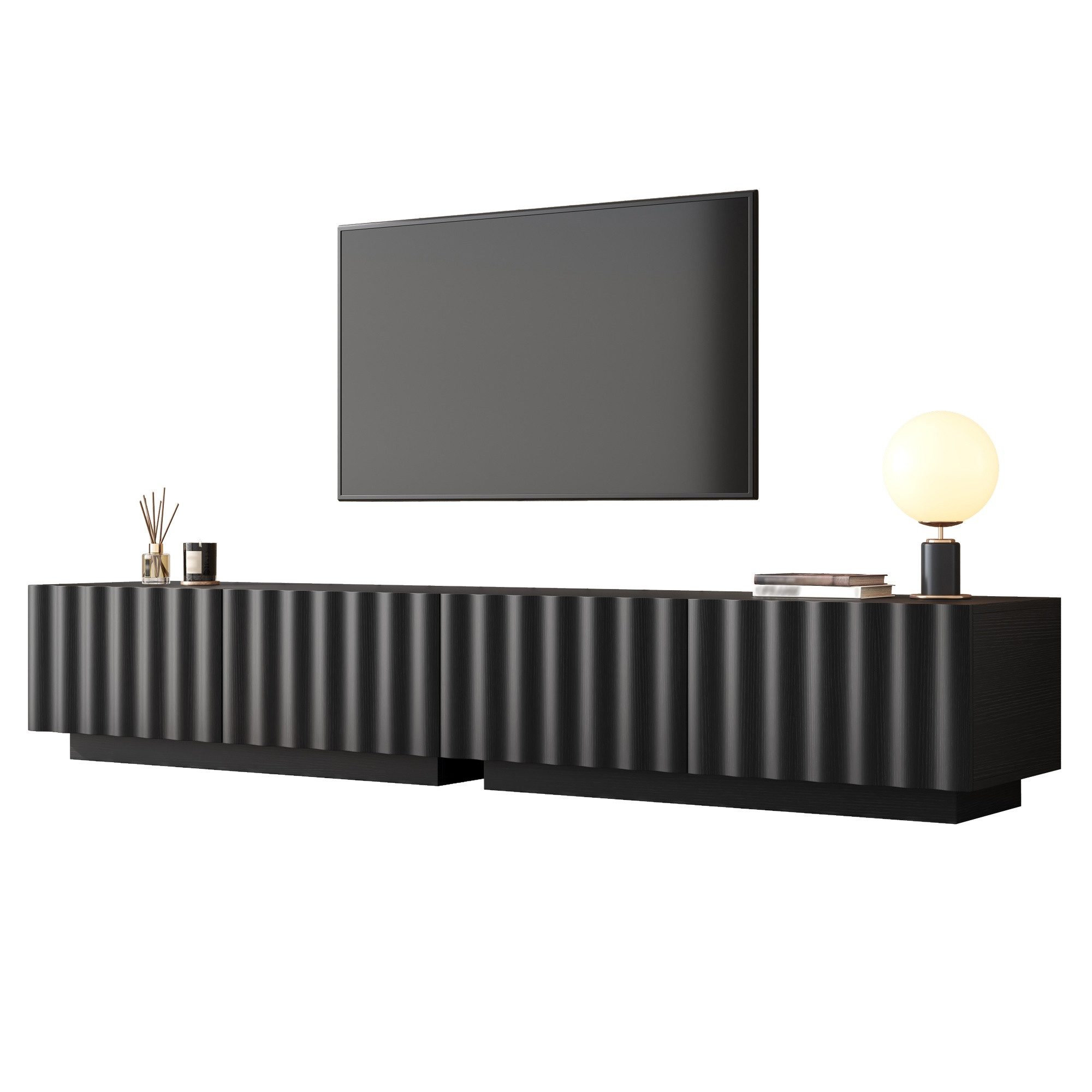 Merax Lowboard mit Wellenfront, Fernsehschrank mit Push-to-Open System (1 St), TV-Board TV-Schrank mit Schubladen & großem Stauraum, 200x40x35cm