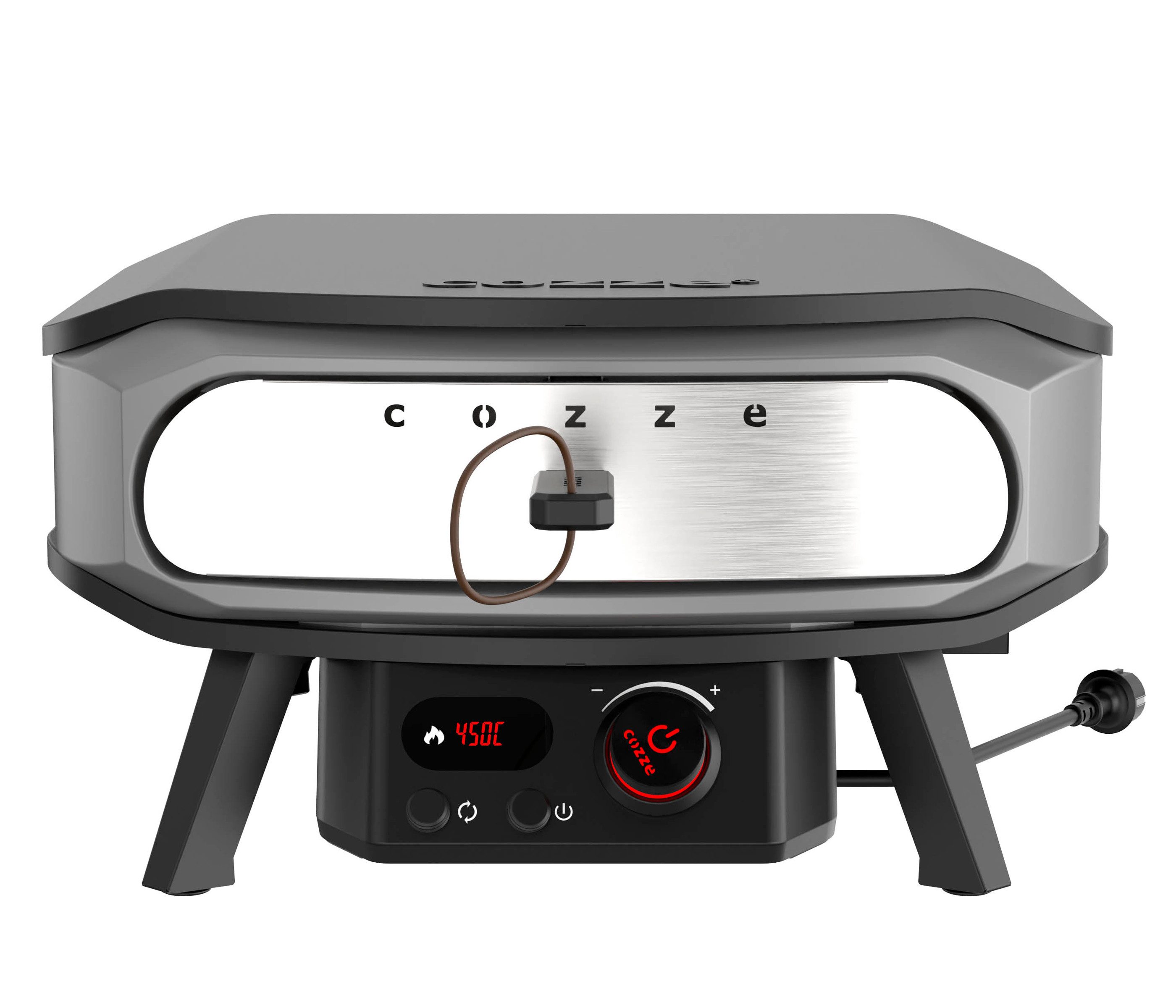 COZZE Pizzaofen Elektrischer Pizzaofen Premium Rotate 17", inkl. Pizzastein, Backtemperatur bis 400°C, Grillfläche 42.5 x 42.5 cm, 2200 W, 230 V