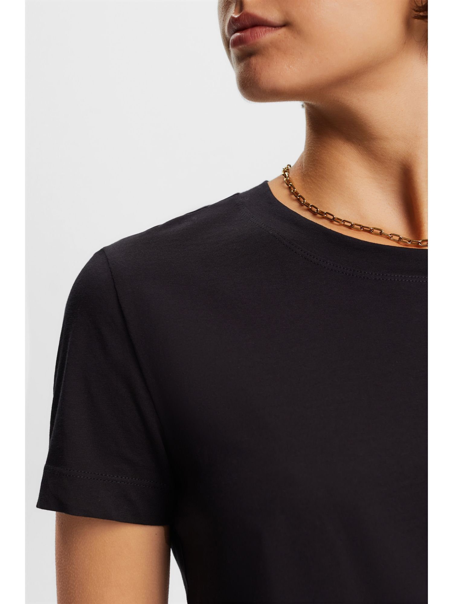 Esprit T-Shirt Baumwoll-T-Shirt mit BLACK (1-tlg) Rundhalsausschnitt