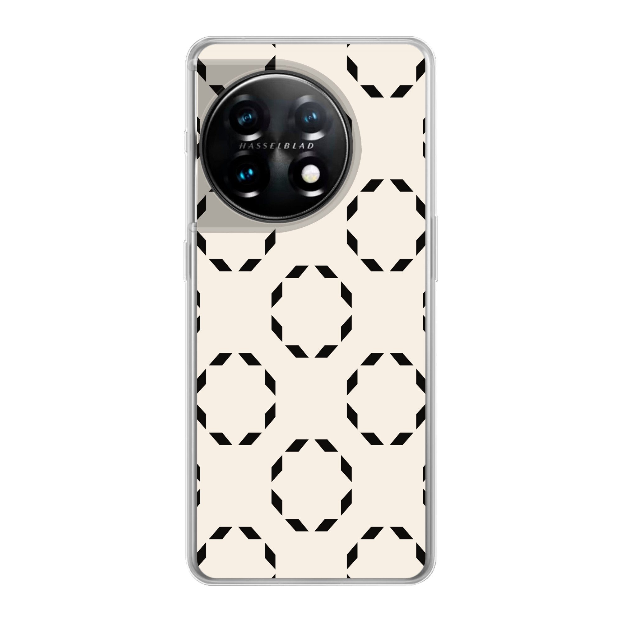 MuchoWow Handyhülle für OnePlus 11 Kreise - Muster - Schwarz - Beige - Abstrakt, Handy Case, Silikon, Bumper Case Dünn