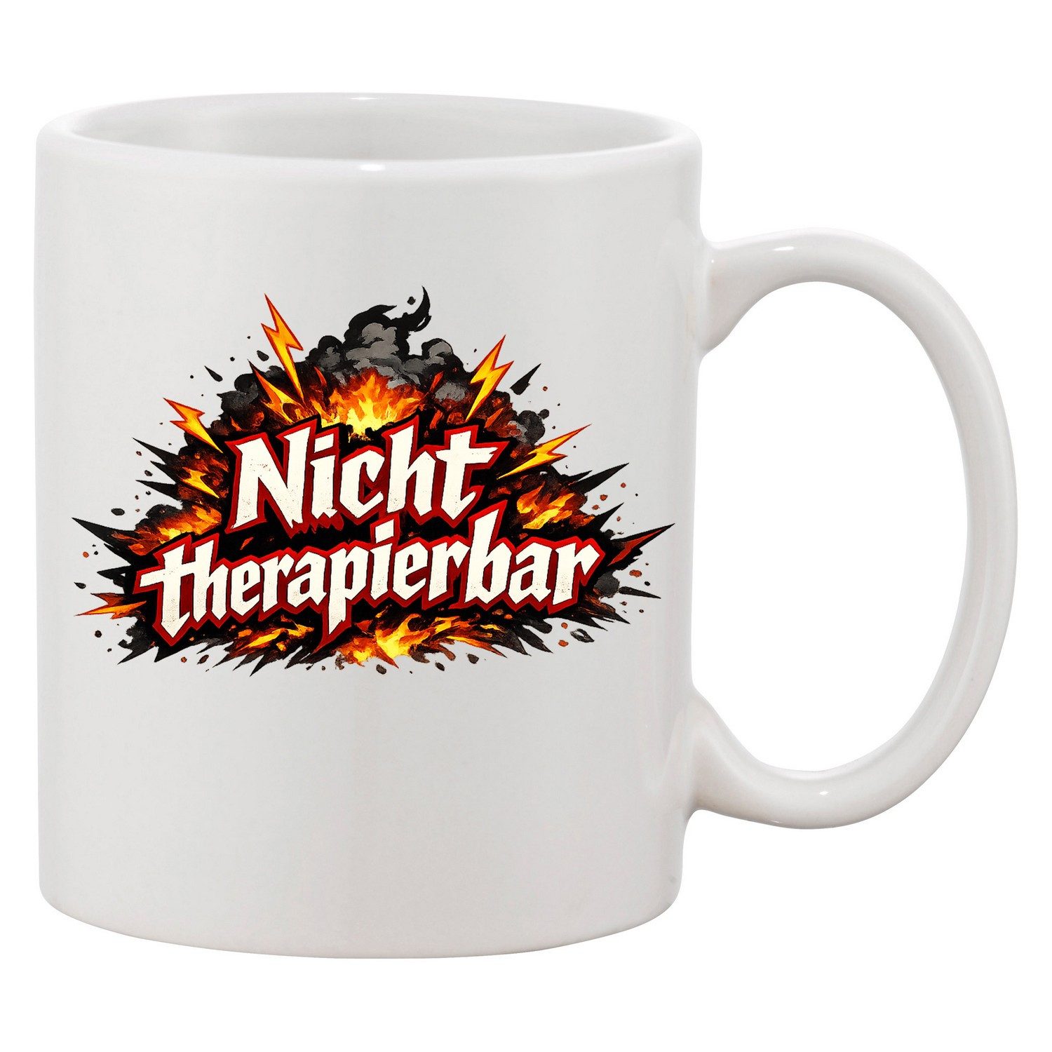 Blondie & Brownie Tasse Nicht therapierbar Tasse Spruch Feuer Print Humor Comic Geschenk, 1-tlg., Keramik, NichtTherapierbar Tasse