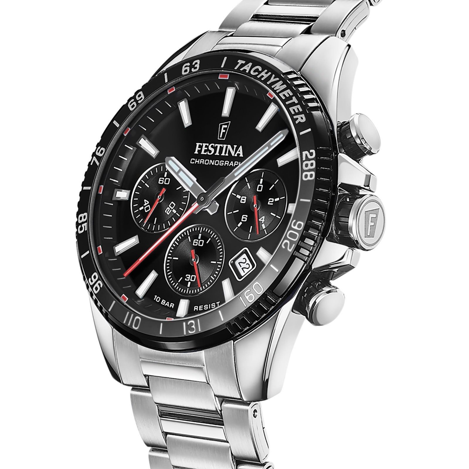 Festina Chronograph F20560/6 Herrenuhr – Edelstahlband, schwarzes Zifferbla günstig online kaufen