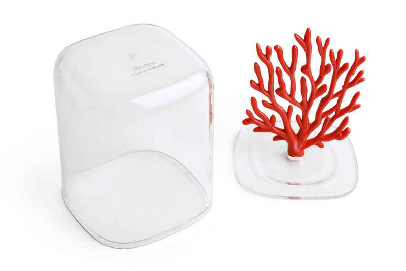 Qualy Design Aufbewahrungsdose Coral Koralle (transparent, mit Deckel, 1 St., Kunststoff Box), Behälter ca. 9 x 9 x 11 cm, Koralle ca. 10 cm hoch