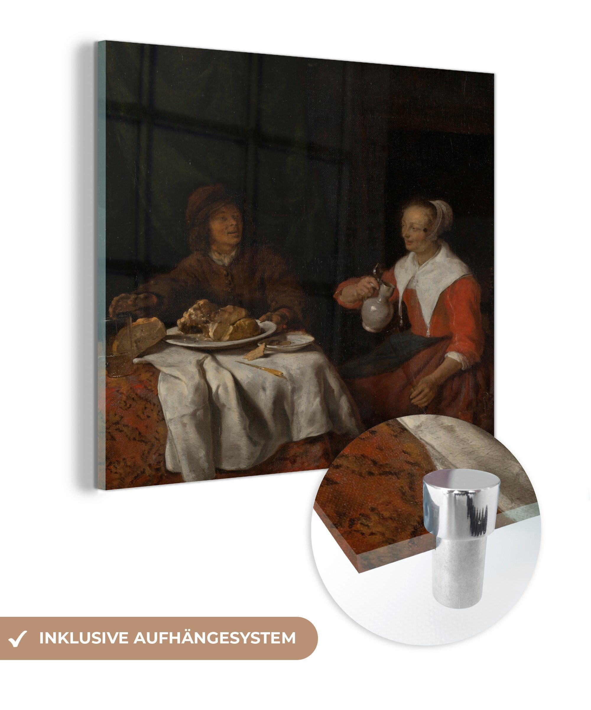 MuchoWow Acrylglasbild Mann und Frau bei einer Mahlzeit - Gemälde von Gabriel Metsu, (1 St), Glasbilder - Bilder auf Glas Wandbild - Foto auf Glas - Wanddekoration