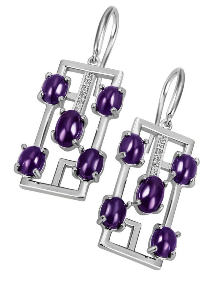 JOBO Paar Ohrhänger Ohrringe mit Amethyst und Zirkonia, 925 Silber  rhodiniert