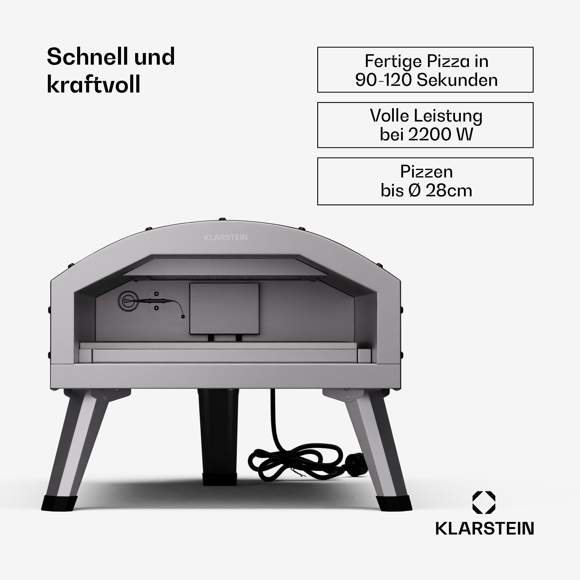 Klarstein Pizzaofen LaFiamma 2000W 450°C Pizzaofen Schwarz, Elektrisch Ofen Grill Pizzastein Digital