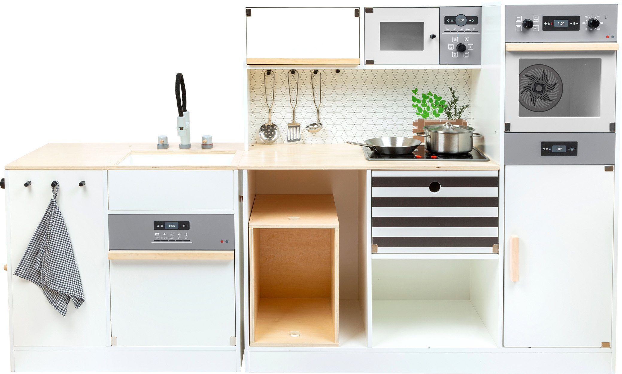 Small Foot Kinder-Küchenset Kinderküche modular XL 11464, herausnehmbare Spühlbecken, leuchtendes Kochfeld und Kochgeräusch