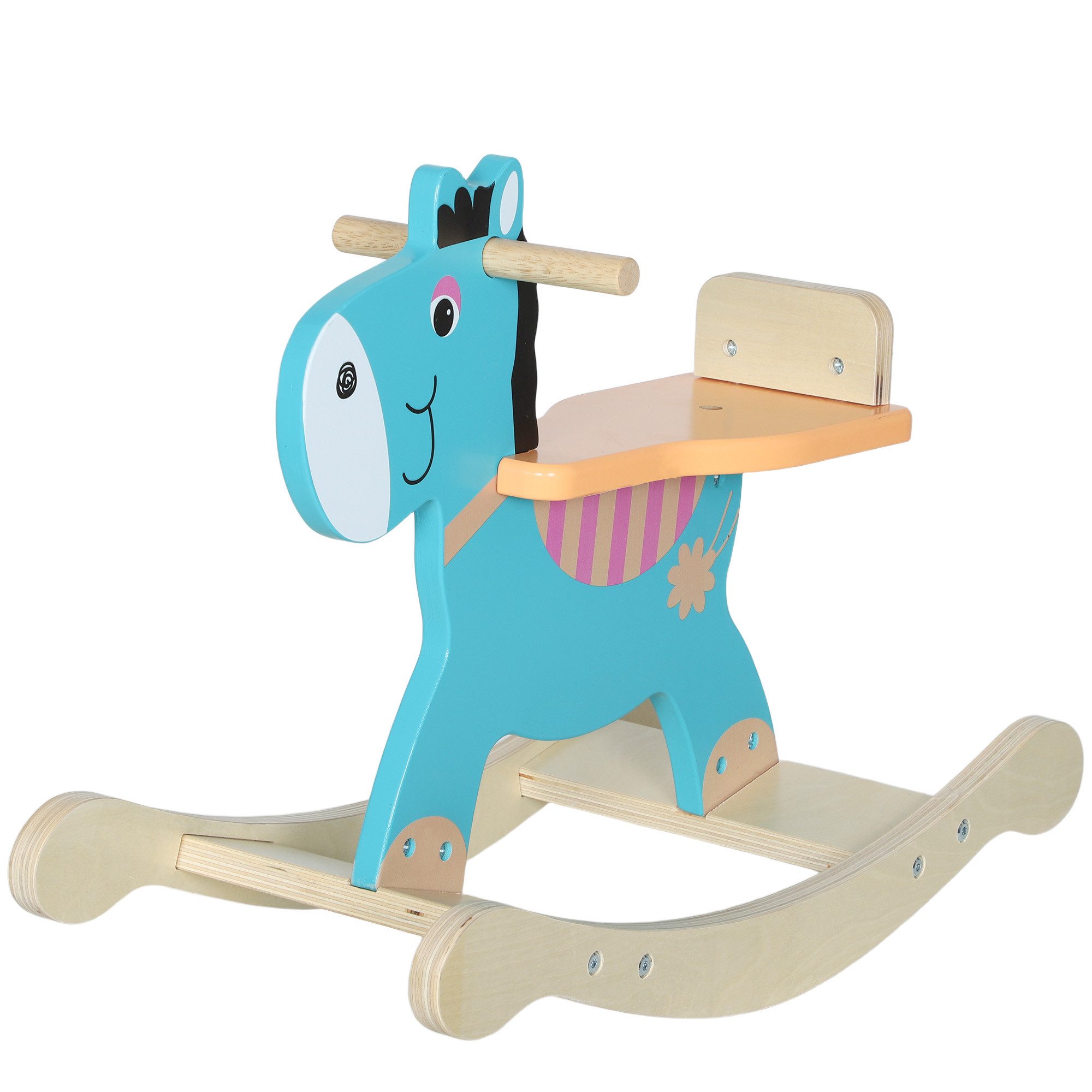 AIYAPLAY Schaukeltier Schaukelpferd Holz mit Haltegriffen Esel, (1 tlg), für Kinder von 2-5 Jahren, Dunkelgrün