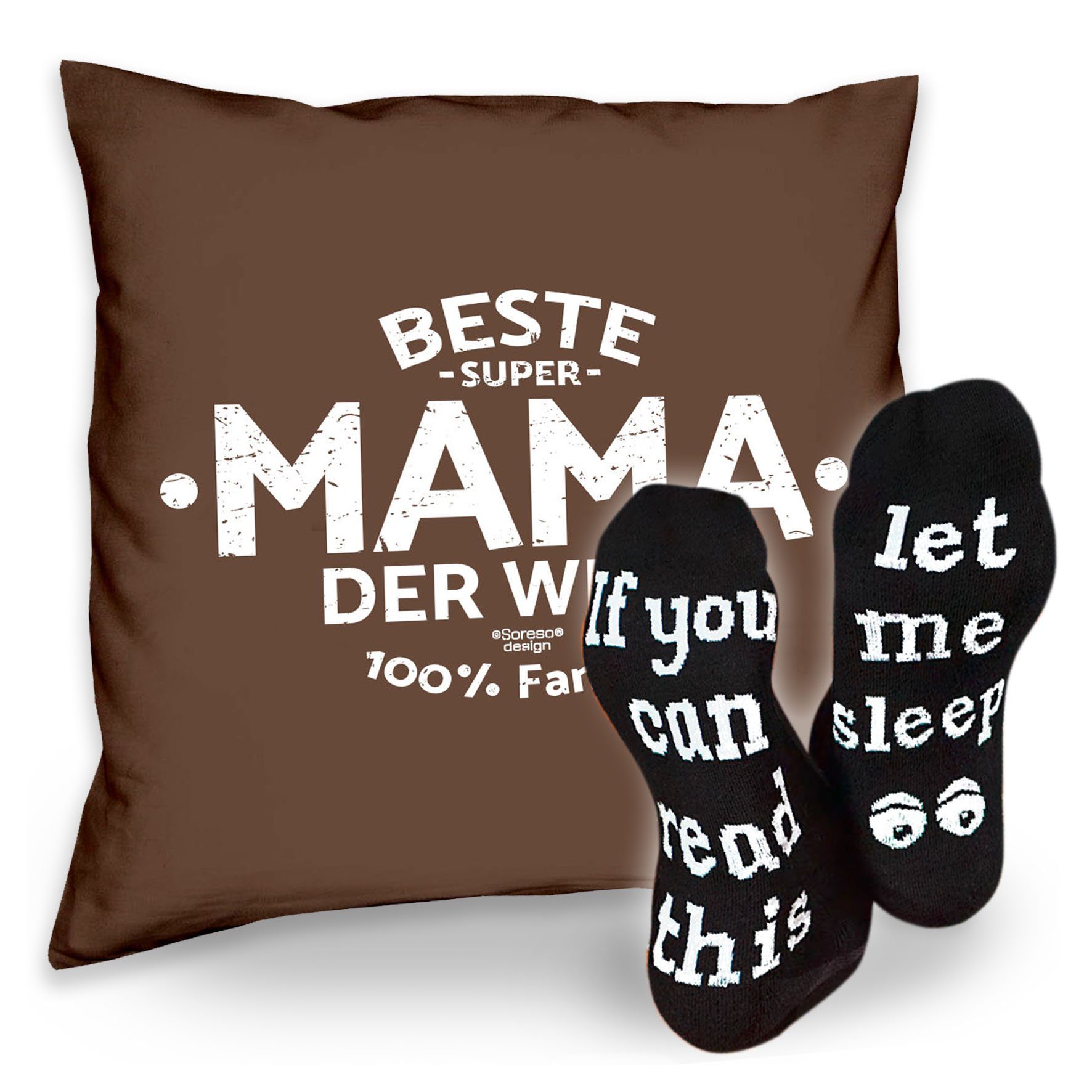 Soreso® Dekokissen Kissen Beste Geschenke Geburtstag Weihnachten Sprüche Mama Sleep, & Muttertag braun Welt Socken der