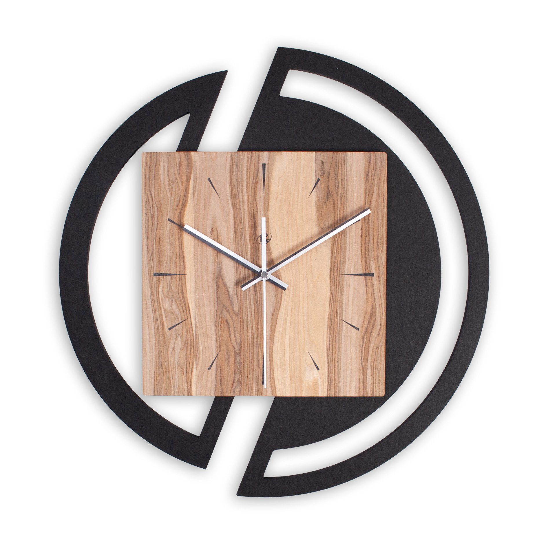 Kreative Feder Wanduhr Runde Designer-Wanduhr aus Holz (stilvoller Akzent aus Nussbaum-Furnier; Hergestellt in Deutschland)