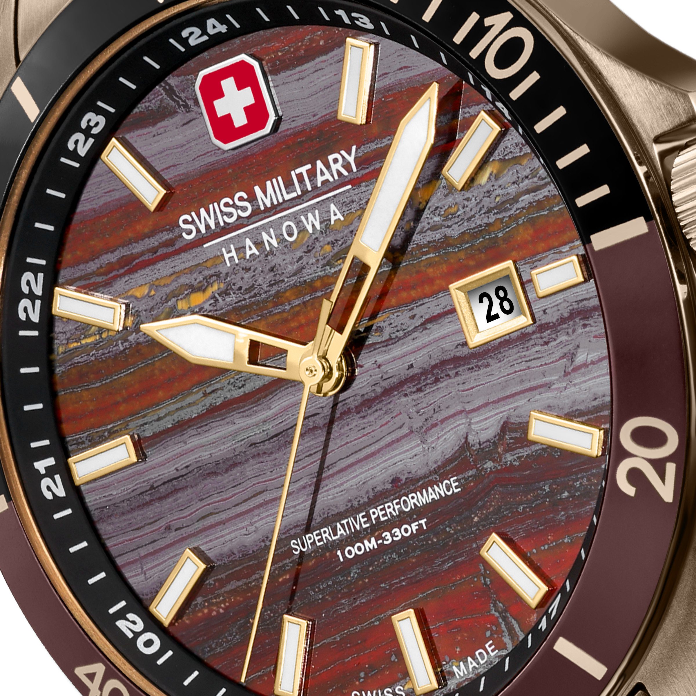 Swiss Military Hanowa Quarzuhr Flagship Tiger Iron SMWGH0008310, Armbanduhr, Herrenuhr, Swiss Made, Edelstahlarmband, analog, Tag