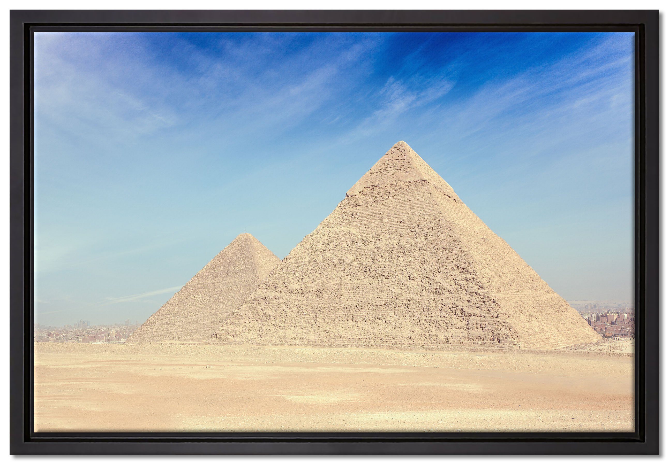 Pixxprint Leinwandbild Beeindruckende Pyramiden von Gizeh, Wanddekoration (1 St), Leinwandbild fertig bespannt, in einem Schattenfugen-Bilderrahmen gefasst, inkl. Zackenaufhänger