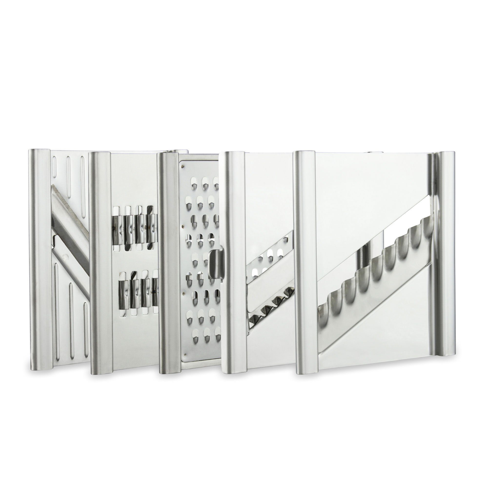 Gemüsehobel Gigant 4-fach Gemüsehobel mit Multi-Box 5 zusätzli, Edelstahl, (Hobelset, 10-St., 4-fach Hobel mit 5 zusätzlichen Reibe- und Schneideeinsätzen, Sparschäler), Zackenklinge schneidet in beide Richtungen