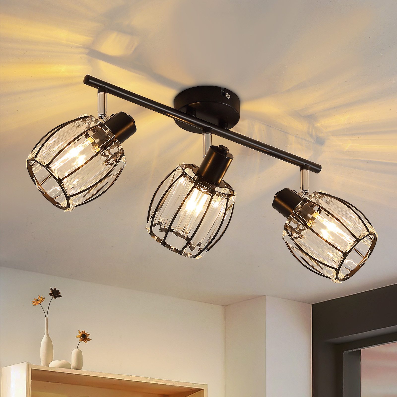 Nettlife Deckenstrahler Kristall Vintage Schwarz E14 Flur 350°Schwenkbar In günstig online kaufen