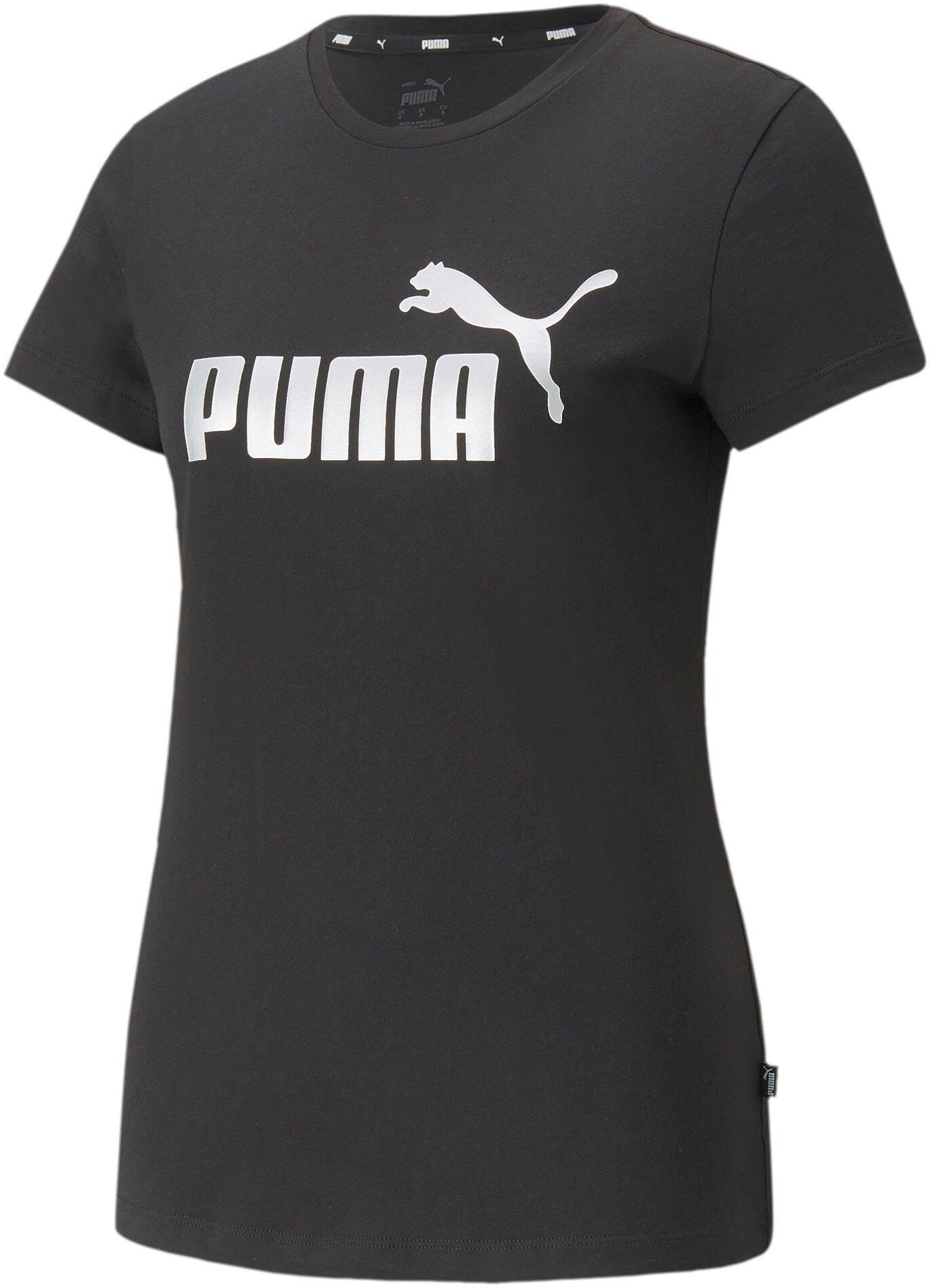 Black-silver LOGO METALLIC PUMA metallic Puma TEE T-Shirt ESS+
