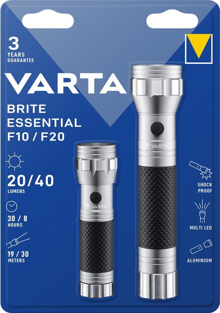 VARTA LED Taschenlampe Taschenlampe LED Brite Essential F10 und F20 exkl. Batterien 2er Set