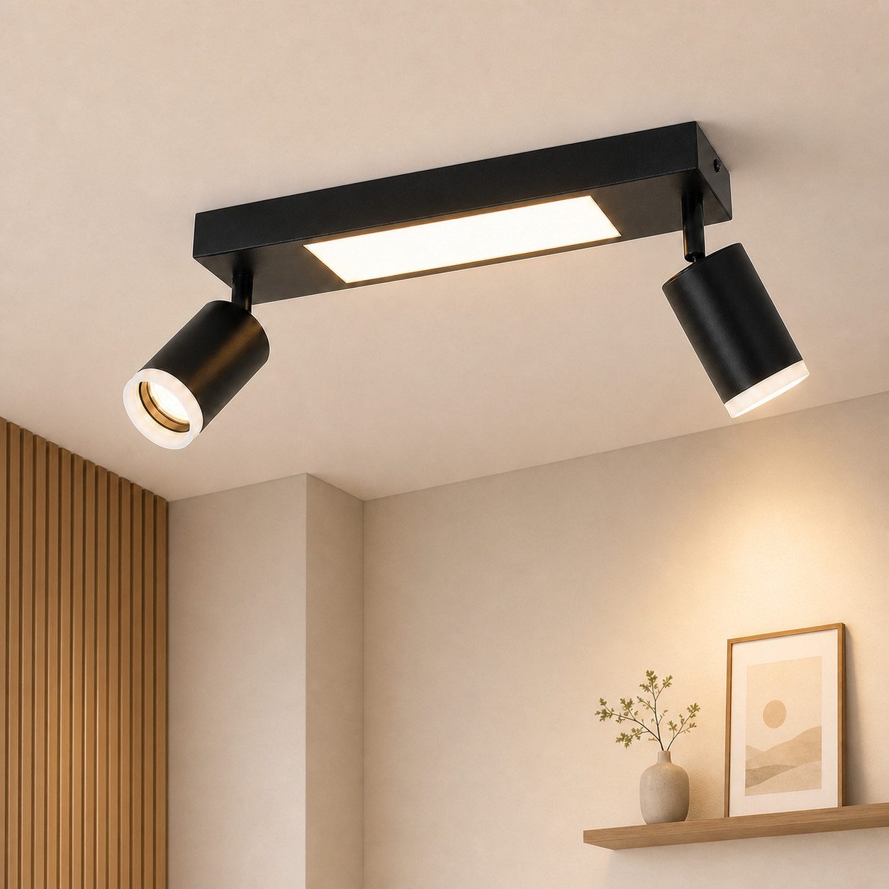 ZMH Deckenstrahler 2 Flammig Schwarz/Weiß 3000K Deckenspot Schlafzimmerlampe für Flur, Augenschutz, Einfache Installtion, LED fest integriert, ohne Leuchtmittel, Schwenkbar 350° GU10 20W (LED Chips) Deckenlampe