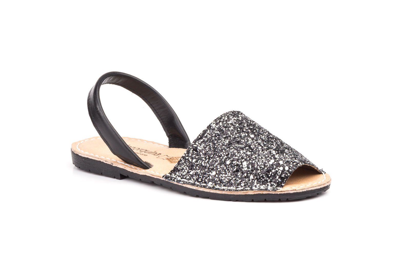 J.A.M. Menorca Sandale - Avarca Menorquina Glitter, Plata-Negro Sandale Fersenriemen