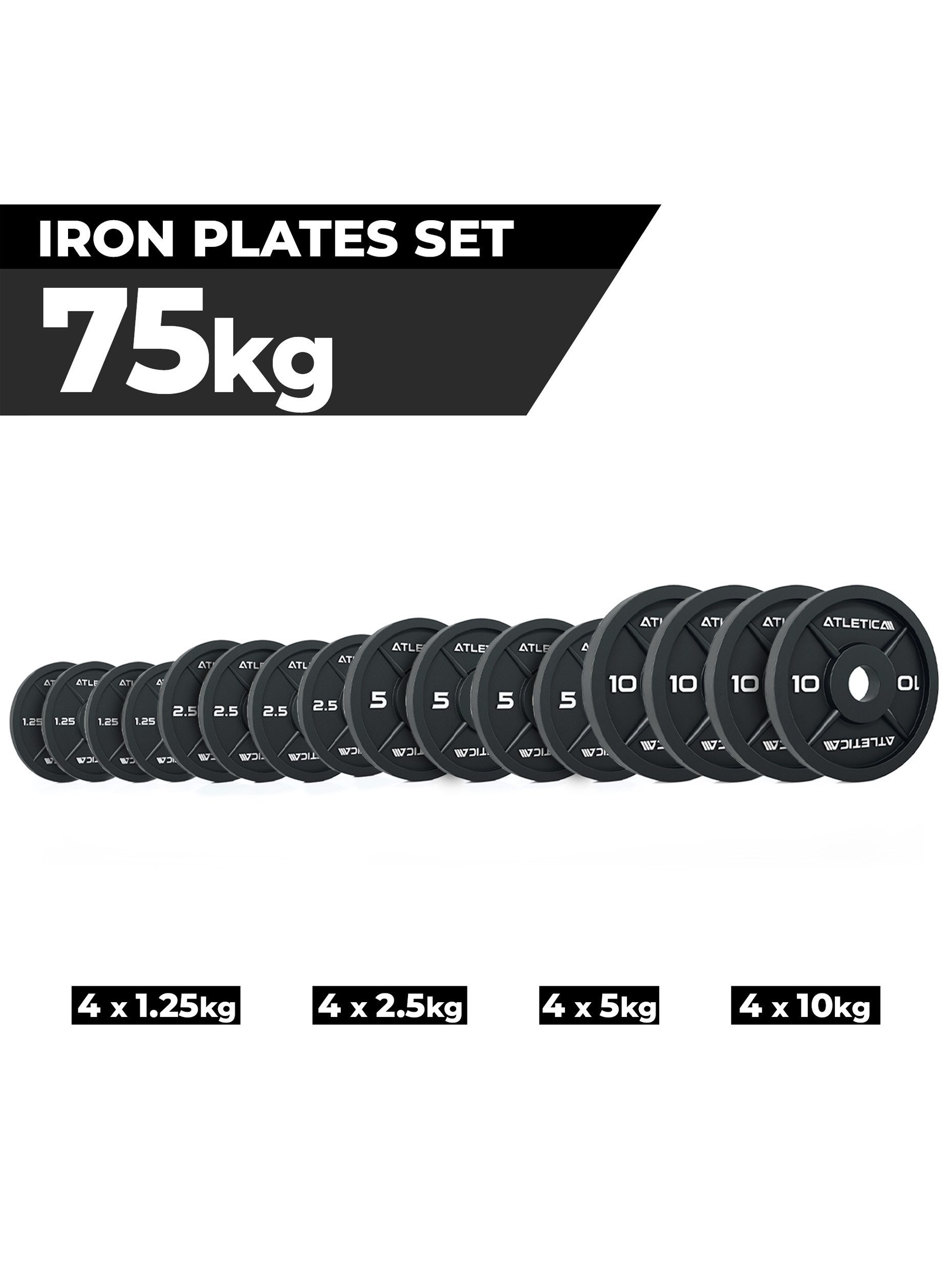 ATLETICA Hantelscheiben Iron Plates Set, 75 kg ∣ Gusseisen ∣ 50 mm, 75 kg