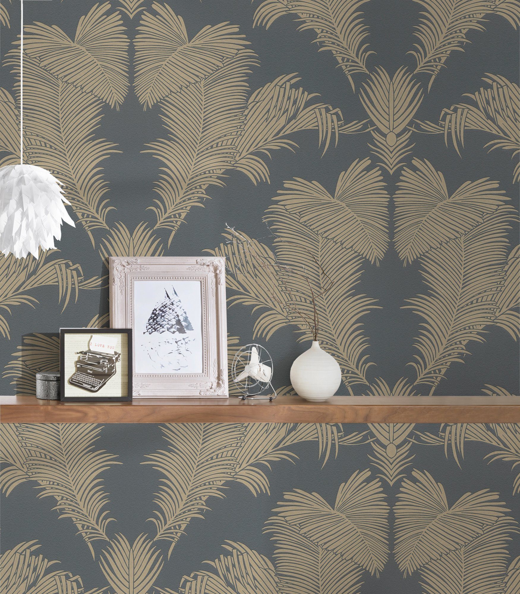 A.S. Création Vliestapete Trendwall, botanisch, Tapete Glänzend Dschungeltapete Palmen metallic/schwarz tropisch, floral