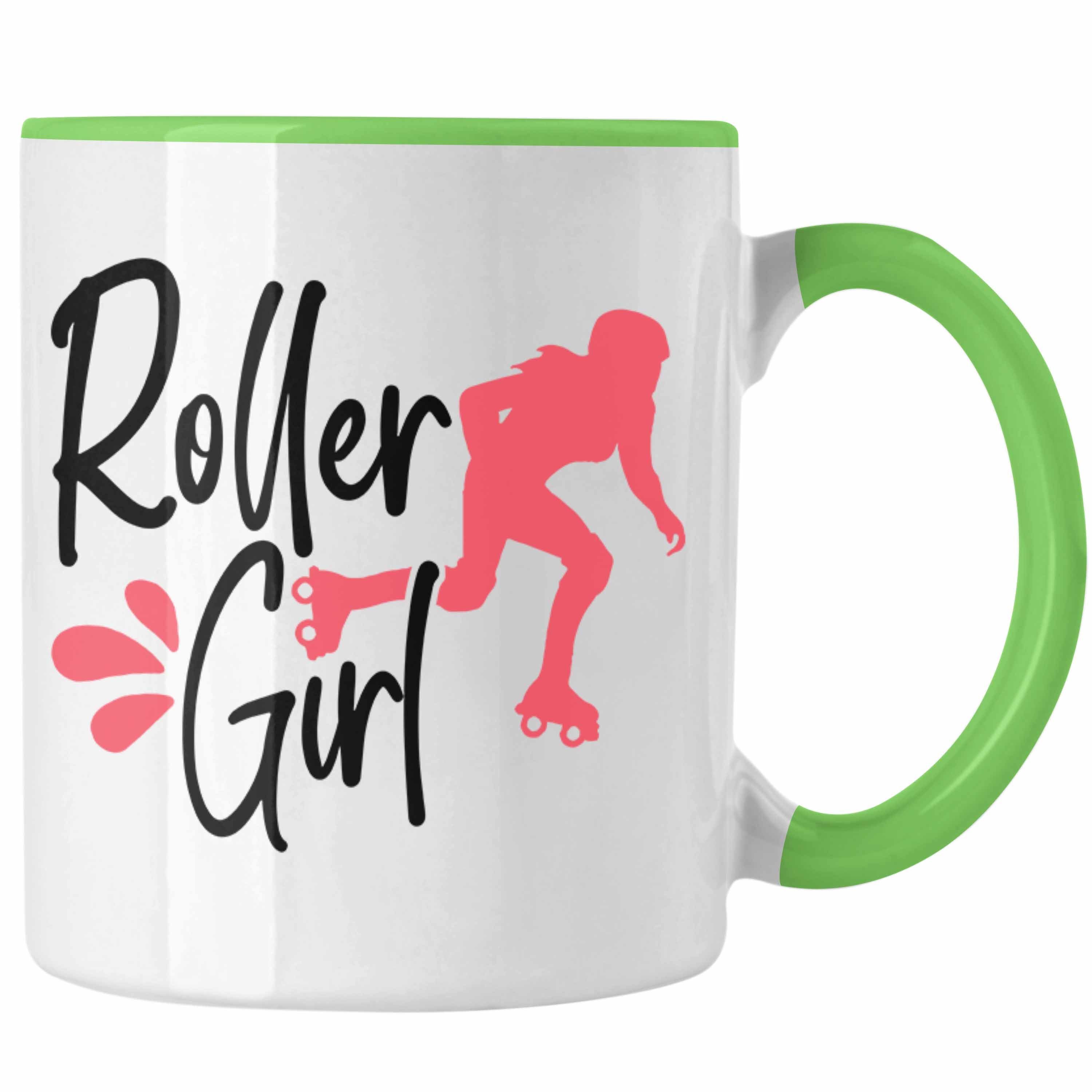 Trendation Tasse Lustige Rollschuh Tasse Geschenk für Roller Girls "Roller Girl" Nostal Grün